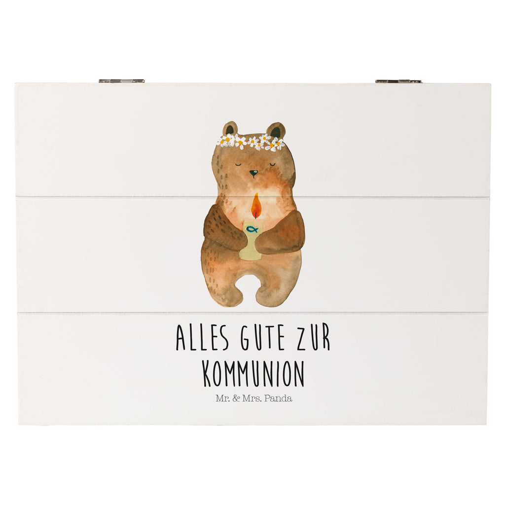 Holzkiste Kommunion-Bär Holzkiste, Kiste, Schatzkiste, Truhe, Schatulle, XXL, Erinnerungsbox, Erinnerungskiste, Dekokiste, Aufbewahrungsbox, Bär, Teddy, Teddybär, Kommunion, Gottes Segen, Taufkerze, katholisch
