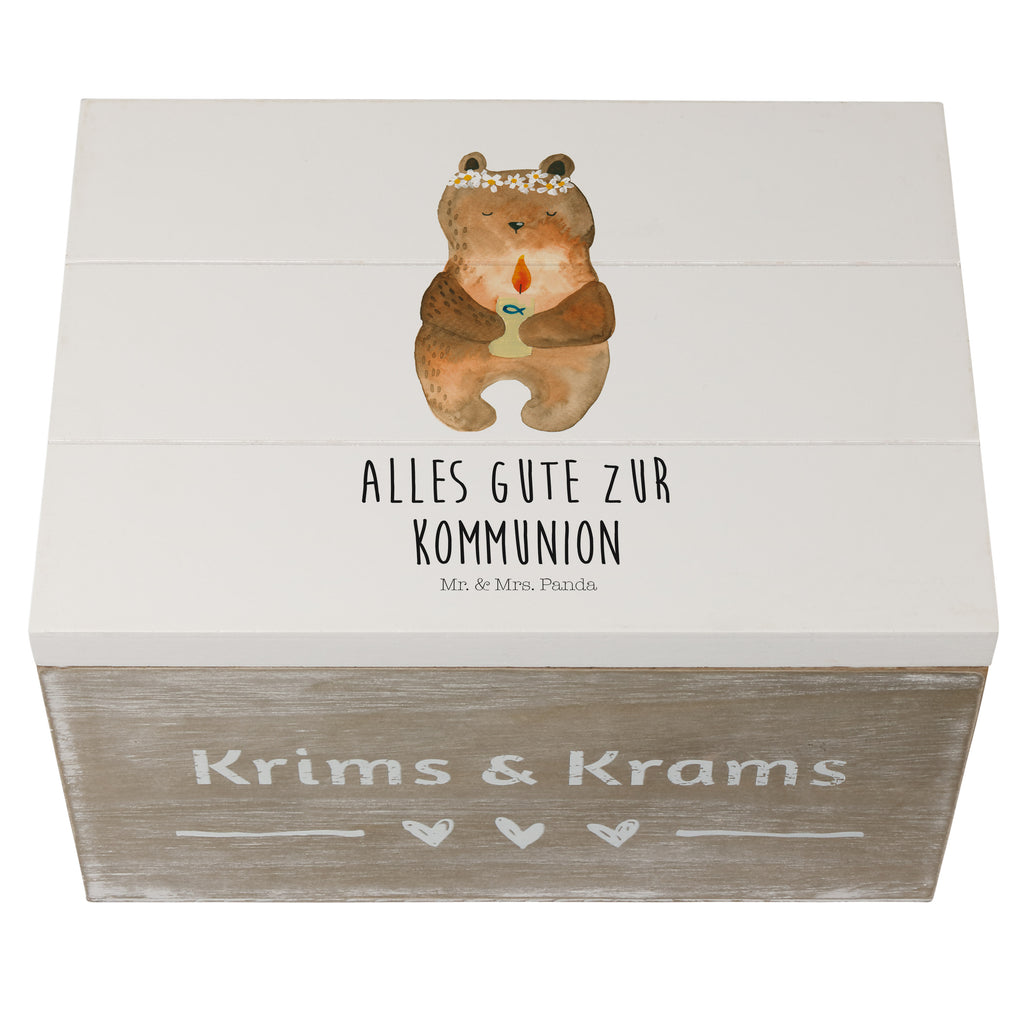 Holzkiste Kommunion-Bär Holzkiste, Kiste, Schatzkiste, Truhe, Schatulle, XXL, Erinnerungsbox, Erinnerungskiste, Dekokiste, Aufbewahrungsbox, Bär, Teddy, Teddybär, Kommunion, Gottes Segen, Taufkerze, katholisch
