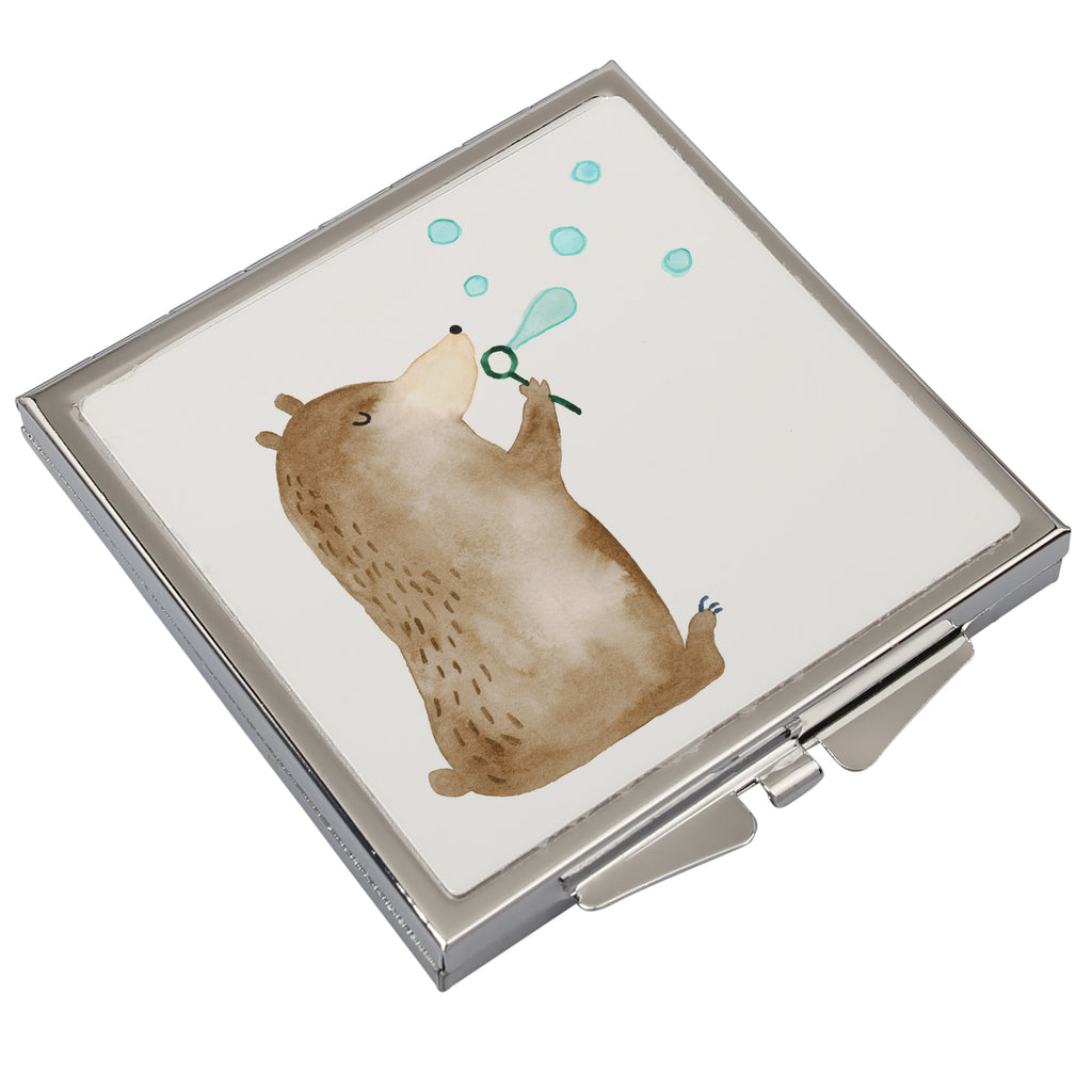 Handtaschenspiegel quadratisch Bär Seifenblasen Spiegel, Handtasche, Quadrat, silber, schminken, Schminkspiegel, Bär, Teddy, Teddybär, Seifenblasen Bär Lustig Sein Glücklich Traurig Happy