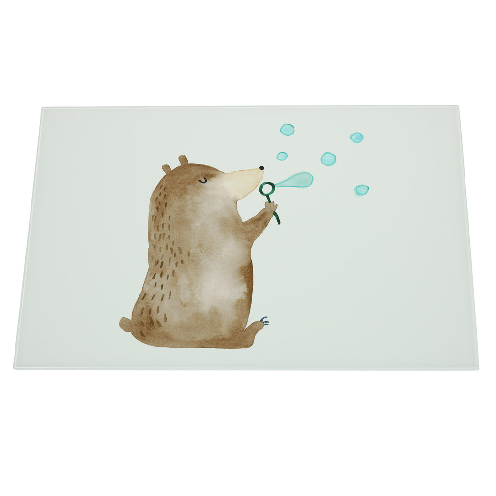 XL Glas Schneidbrett Bär Seifenblasen Glasschneidebrett, Schneidebrett, Frühstücksbrett, Küche, Bär, Teddy, Teddybär, Seifenblasen Bär Lustig Sein Glücklich Traurig Happy