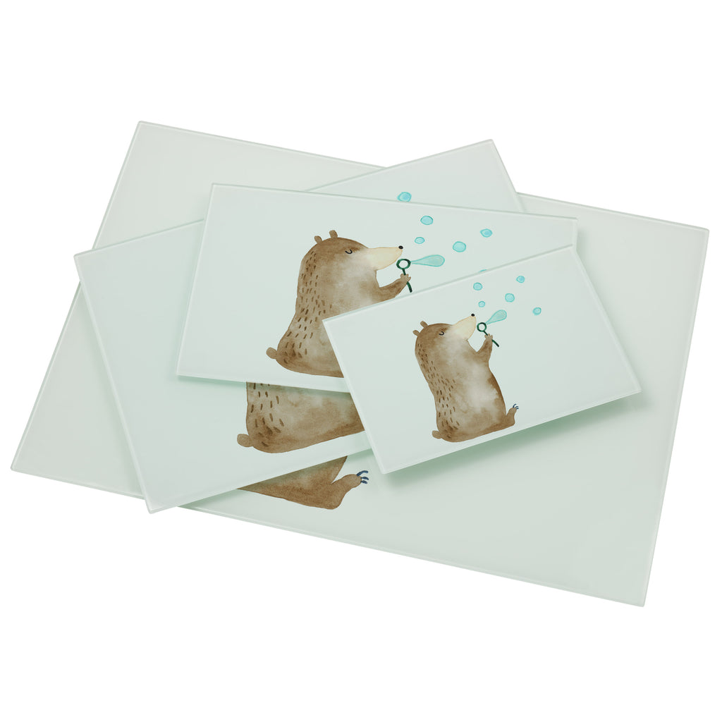 XL Glas Schneidbrett Bär Seifenblasen Glasschneidebrett, Schneidebrett, Frühstücksbrett, Küche, Bär, Teddy, Teddybär, Seifenblasen Bär Lustig Sein Glücklich Traurig Happy