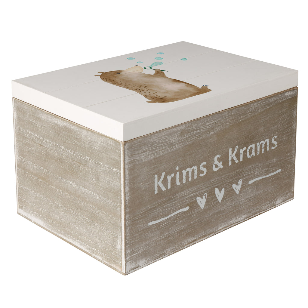 Holzkiste Bär Seifenblasen Holzkiste, Kiste, Schatzkiste, Truhe, Schatulle, XXL, Erinnerungsbox, Erinnerungskiste, Dekokiste, Aufbewahrungsbox, Bär, Teddy, Teddybär, Seifenblasen Bär Lustig Sein Glücklich Traurig Happy
