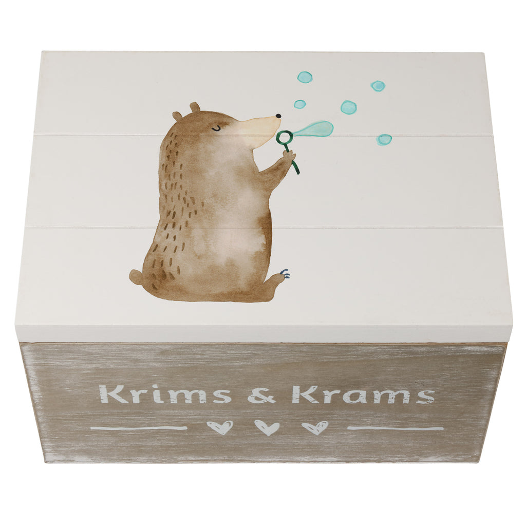 Holzkiste Bär Seifenblasen Holzkiste, Kiste, Schatzkiste, Truhe, Schatulle, XXL, Erinnerungsbox, Erinnerungskiste, Dekokiste, Aufbewahrungsbox, Bär, Teddy, Teddybär, Seifenblasen Bär Lustig Sein Glücklich Traurig Happy