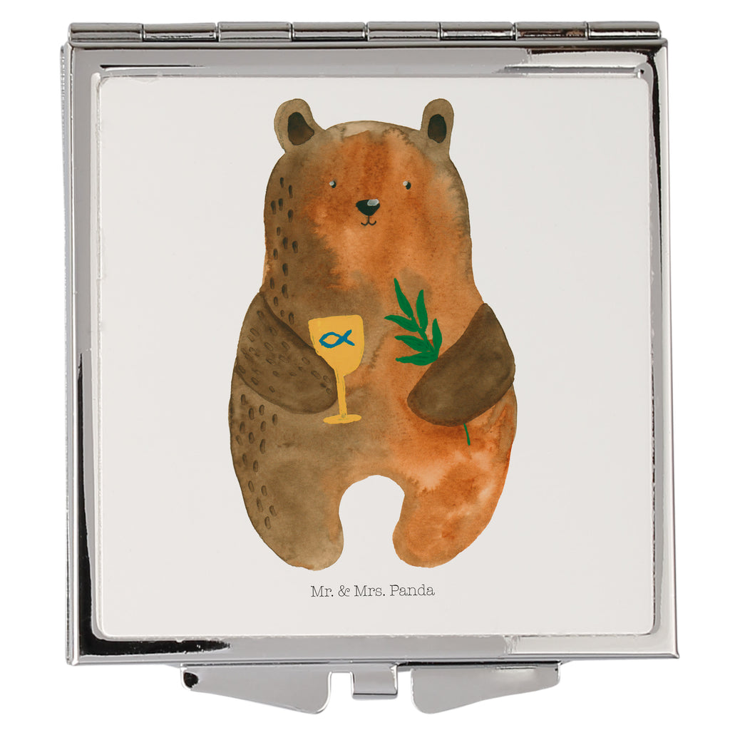 Handtaschenspiegel quadratisch Konfirmation-Bär Spiegel, Handtasche, Quadrat, silber, schminken, Schminkspiegel, Bär, Teddy, Teddybär, Konfirmation, Kirche, evangelisch, Gottesdienst
