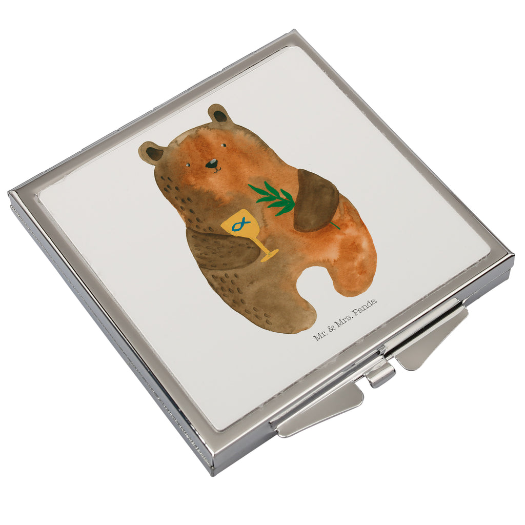 Handtaschenspiegel quadratisch Konfirmation-Bär Spiegel, Handtasche, Quadrat, silber, schminken, Schminkspiegel, Bär, Teddy, Teddybär, Konfirmation, Kirche, evangelisch, Gottesdienst