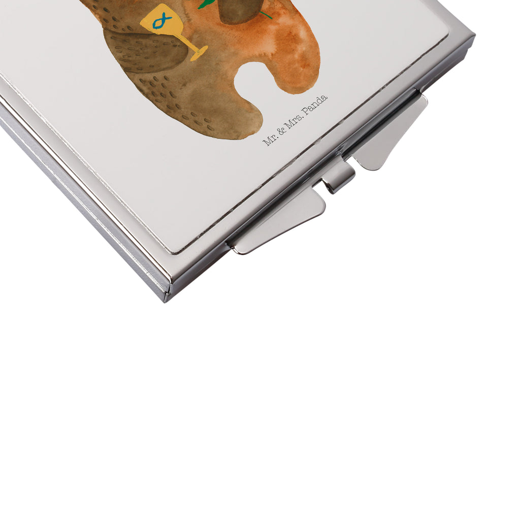 Handtaschenspiegel quadratisch Konfirmation-Bär Spiegel, Handtasche, Quadrat, silber, schminken, Schminkspiegel, Bär, Teddy, Teddybär, Konfirmation, Kirche, evangelisch, Gottesdienst