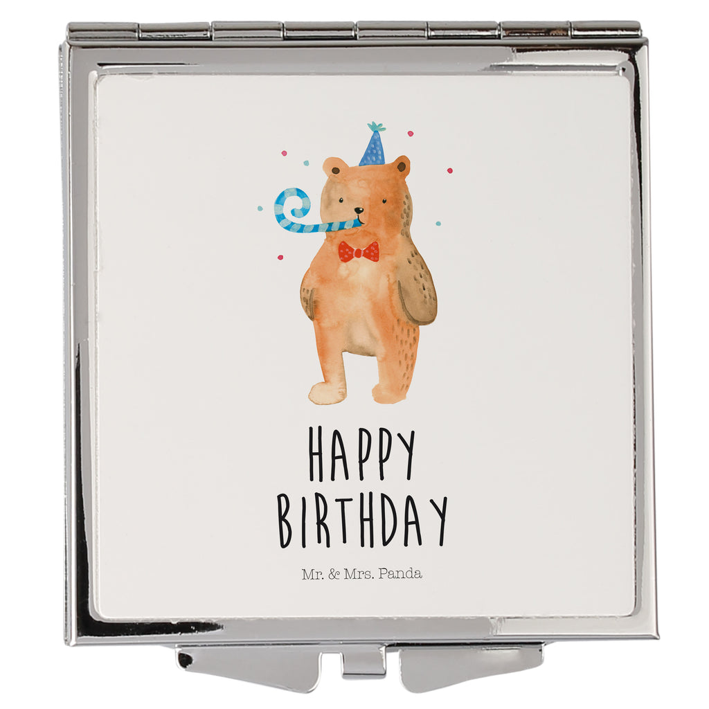 Handtaschenspiegel quadratisch Birthday Bär Spiegel, Handtasche, Quadrat, silber, schminken, Schminkspiegel, Bär, Teddy, Teddybär, Happy Birthday, Alles Gute, Glückwunsch, Geburtstag
