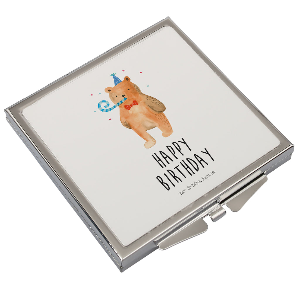 Handtaschenspiegel quadratisch Birthday Bär Spiegel, Handtasche, Quadrat, silber, schminken, Schminkspiegel, Bär, Teddy, Teddybär, Happy Birthday, Alles Gute, Glückwunsch, Geburtstag