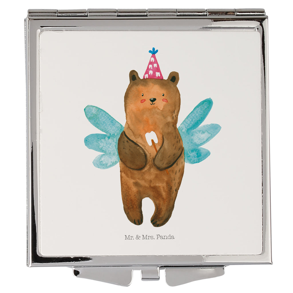 Handtaschenspiegel quadratisch Zahnfee Bär Spiegel, Handtasche, Quadrat, silber, schminken, Schminkspiegel, Bär, Teddy, Teddybär, Zahnfee, Fee, Milchzahn, Erster Zahn