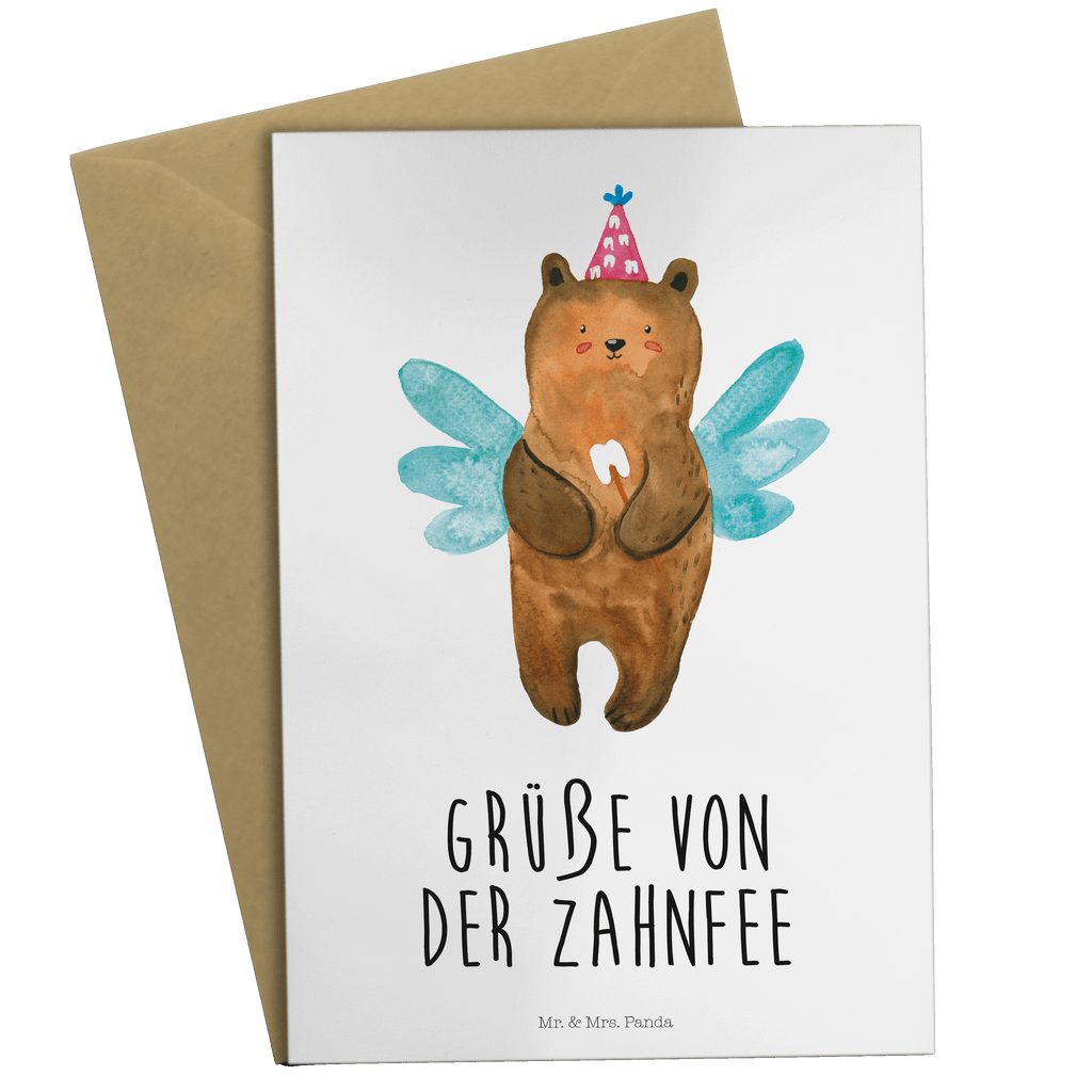Grußkarte Zahnfee Bär Klappkarte, Einladungskarte, Glückwunschkarte, Hochzeitskarte, Geburtstagskarte, Karte, Bär, Teddy, Teddybär, Zahnfee, Fee, Milchzahn, Erster Zahn