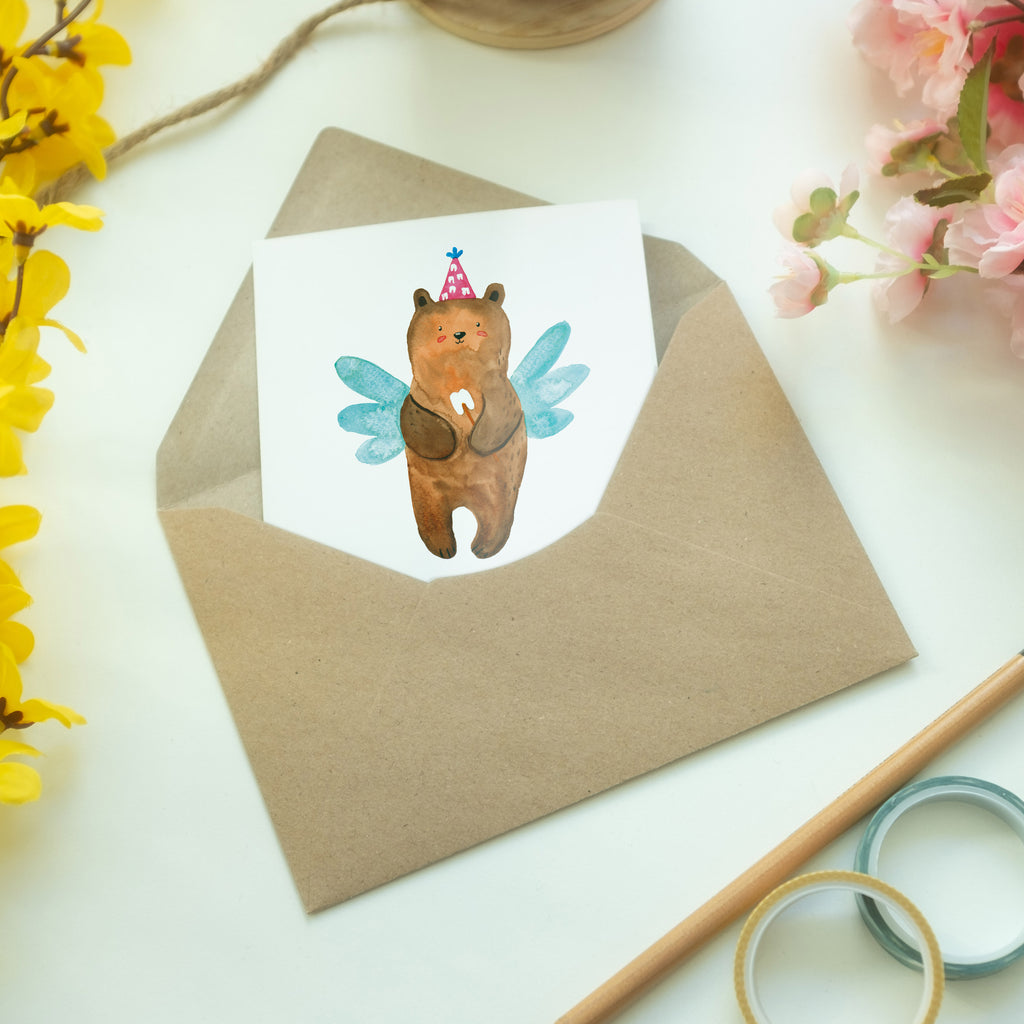 Grußkarte Zahnfee Bär Klappkarte, Einladungskarte, Glückwunschkarte, Hochzeitskarte, Geburtstagskarte, Karte, Bär, Teddy, Teddybär, Zahnfee, Fee, Milchzahn, Erster Zahn