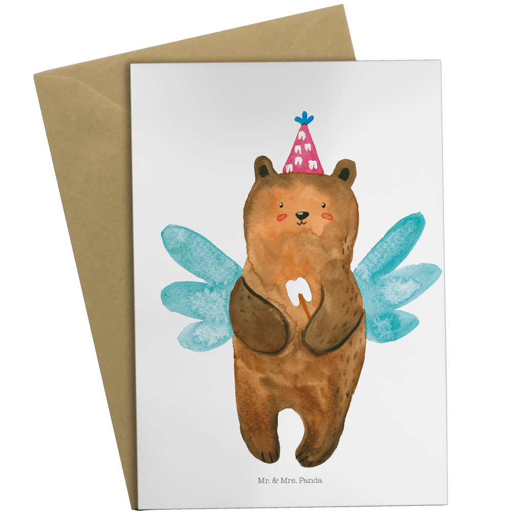 Grußkarte Zahnfee Bär Klappkarte, Einladungskarte, Glückwunschkarte, Hochzeitskarte, Geburtstagskarte, Karte, Bär, Teddy, Teddybär, Zahnfee, Fee, Milchzahn, Erster Zahn