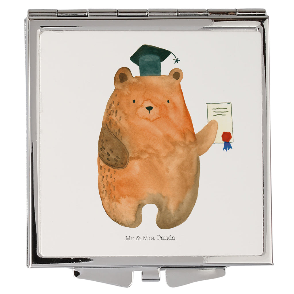 Handtaschenspiegel quadratisch Prüfungsbär Spiegel, Handtasche, Quadrat, silber, schminken, Schminkspiegel, Bär, Teddy, Teddybär, Abitur, Prüfungen, Prüfung bestanden, Abschluss, Zeugnis, Abschlusszeugnis