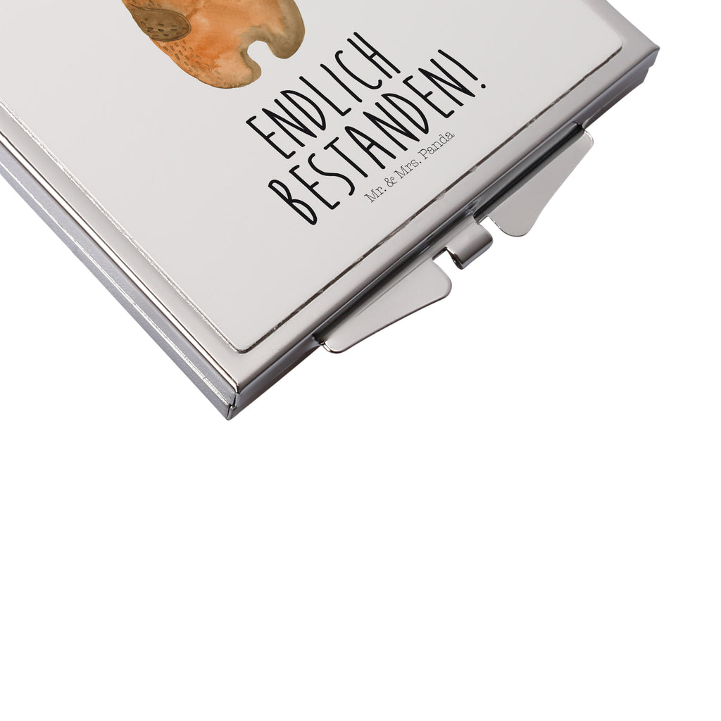 Handtaschenspiegel quadratisch Prüfungsbär Spiegel, Handtasche, Quadrat, silber, schminken, Schminkspiegel, Bär, Teddy, Teddybär, Abitur, Prüfungen, Prüfung bestanden, Abschluss, Zeugnis, Abschlusszeugnis