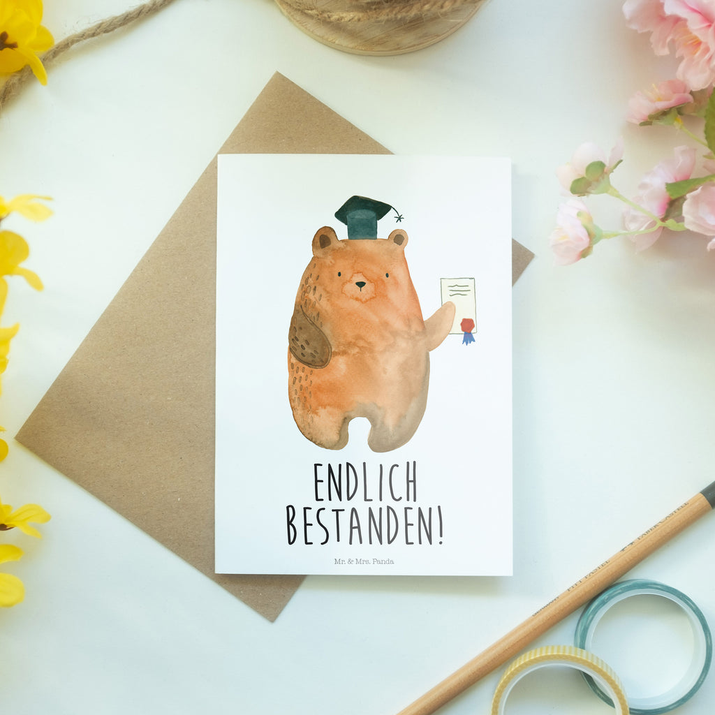 Grußkarte Prüfungsbär Klappkarte, Einladungskarte, Glückwunschkarte, Hochzeitskarte, Geburtstagskarte, Karte, Bär, Teddy, Teddybär, Abitur, Prüfungen, Prüfung bestanden, Abschluss, Zeugnis, Abschlusszeugnis