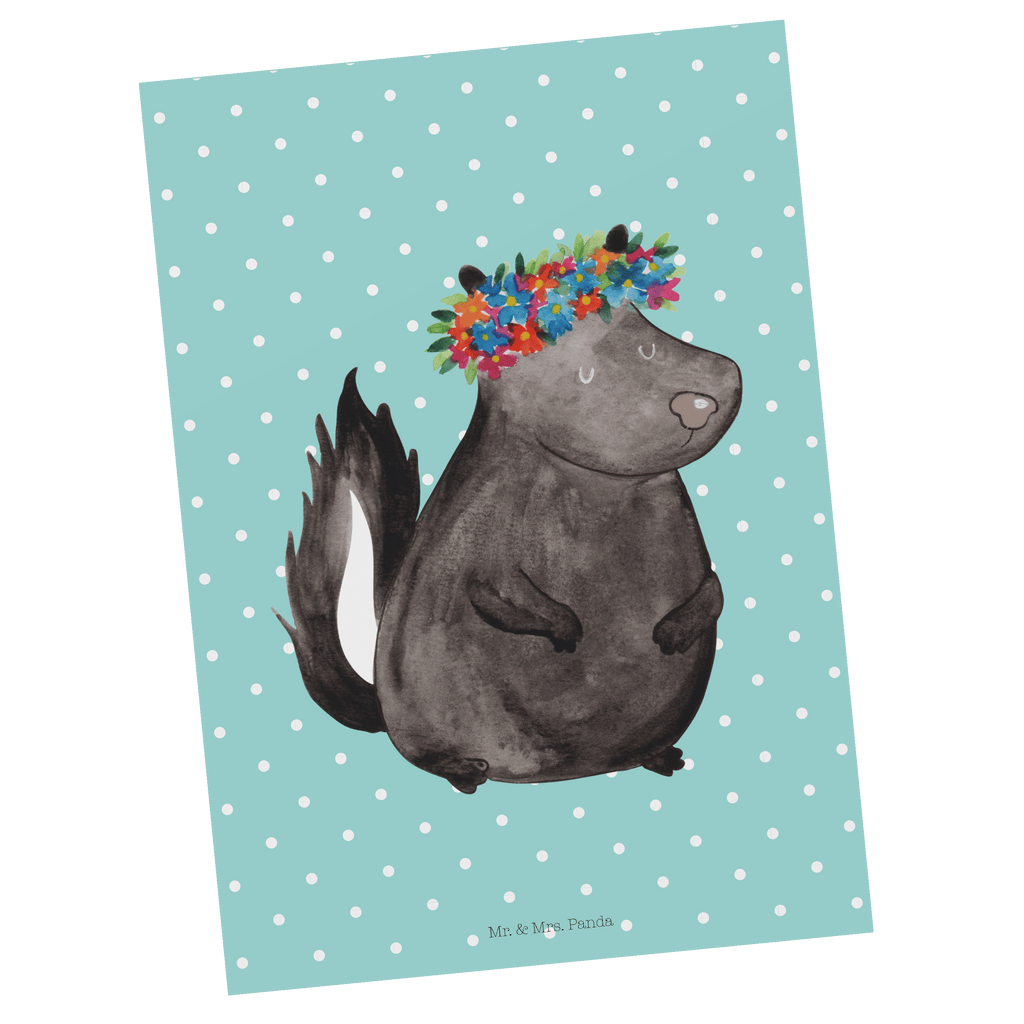 Postkarte Stinktier Blumenmaedchen Geschenkkarte, Grußkarte, Karte, Einladung, Ansichtskarte, Geburtstagskarte, Einladungskarte, Stinktier, Skunk, Wildtier, Raubtier, Stinker, Stinki, Yoga, Namaste, Lebe, Liebe, Lache