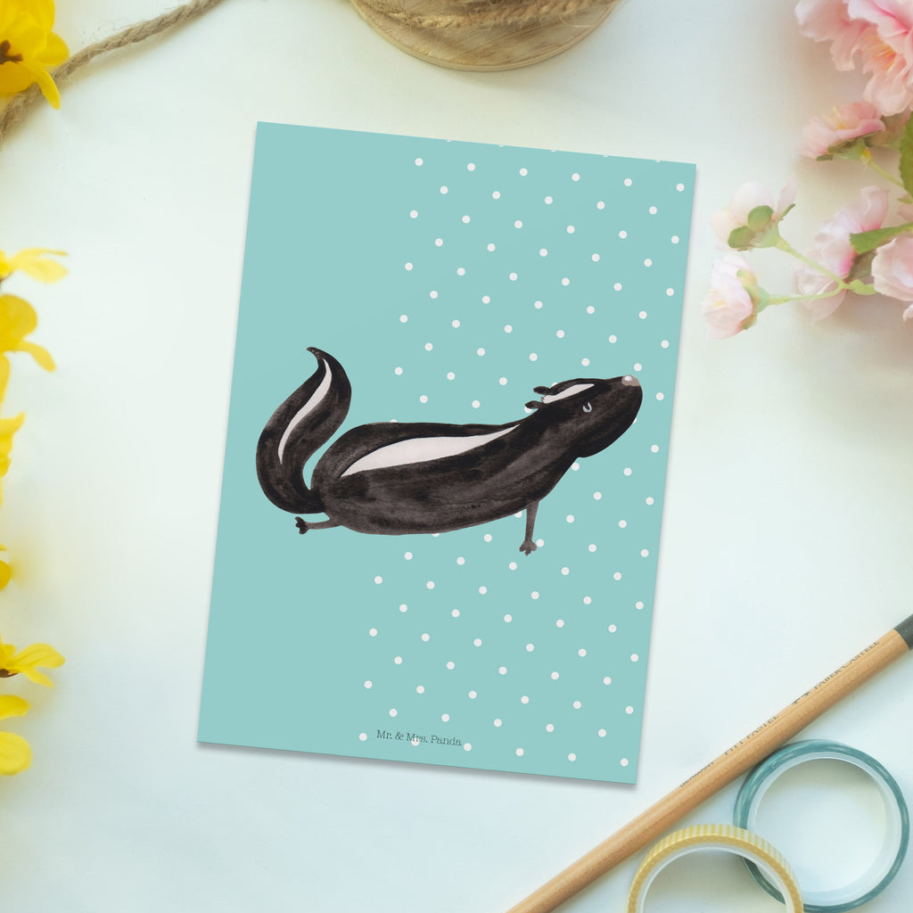 Postkarte Stinktier Yoga Geschenkkarte, Grußkarte, Karte, Einladung, Ansichtskarte, Geburtstagskarte, Einladungskarte, Stinktier, Skunk, Wildtier, Raubtier, Stinker, Stinki, Yoga, Namaste, Lebe, Liebe, Lache