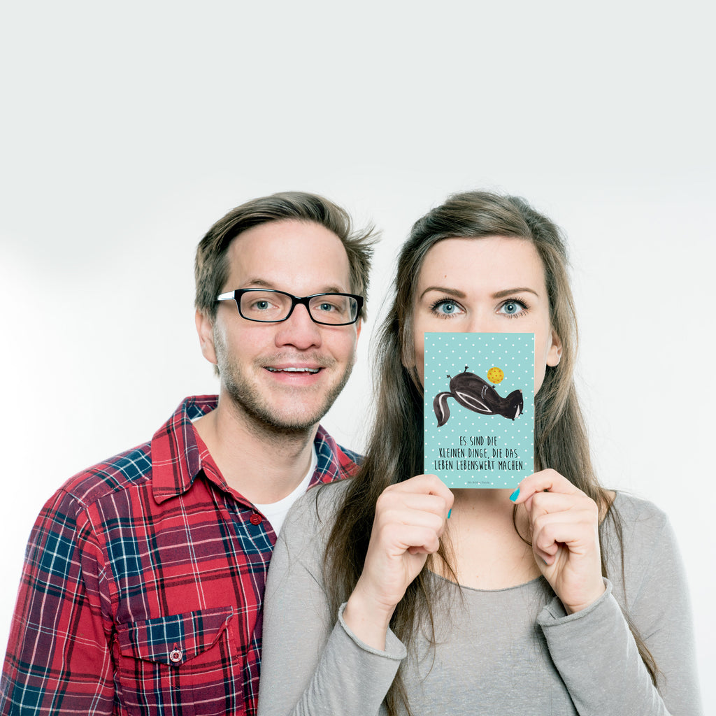 Postkarte Stinktier Ball Geschenkkarte, Grußkarte, Karte, Einladung, Ansichtskarte, Geburtstagskarte, Einladungskarte, Stinktier, Skunk, Wildtier, Raubtier, Stinker, Stinki, verspielt, Weisheit