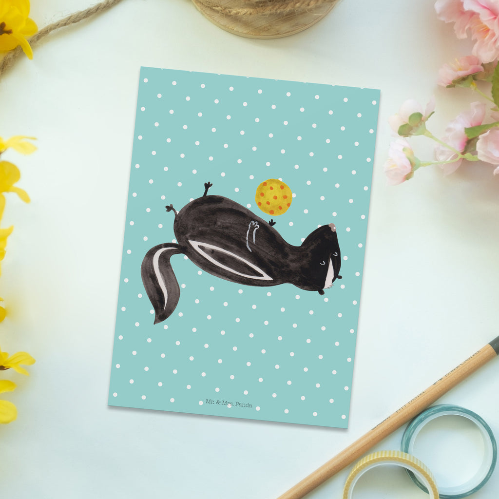 Postkarte Stinktier Ball Geschenkkarte, Grußkarte, Karte, Einladung, Ansichtskarte, Geburtstagskarte, Einladungskarte, Stinktier, Skunk, Wildtier, Raubtier, Stinker, Stinki, verspielt, Weisheit