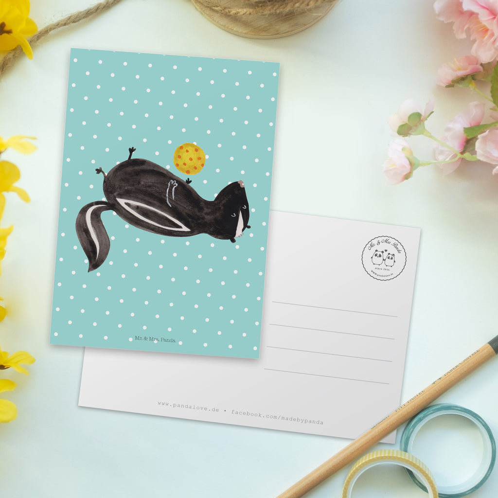 Postkarte Stinktier Ball Geschenkkarte, Grußkarte, Karte, Einladung, Ansichtskarte, Geburtstagskarte, Einladungskarte, Stinktier, Skunk, Wildtier, Raubtier, Stinker, Stinki, verspielt, Weisheit