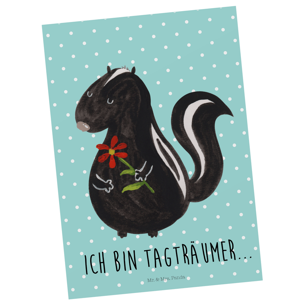 Postkarte Stinktier Blume Geschenkkarte, Grußkarte, Karte, Einladung, Ansichtskarte, Geburtstagskarte, Einladungskarte, Dankeskarte, Stinktier, Skunk, Wildtier, Raubtier, Stinker, Stinki, Tagträumer, verträumt, Dreams, Träume