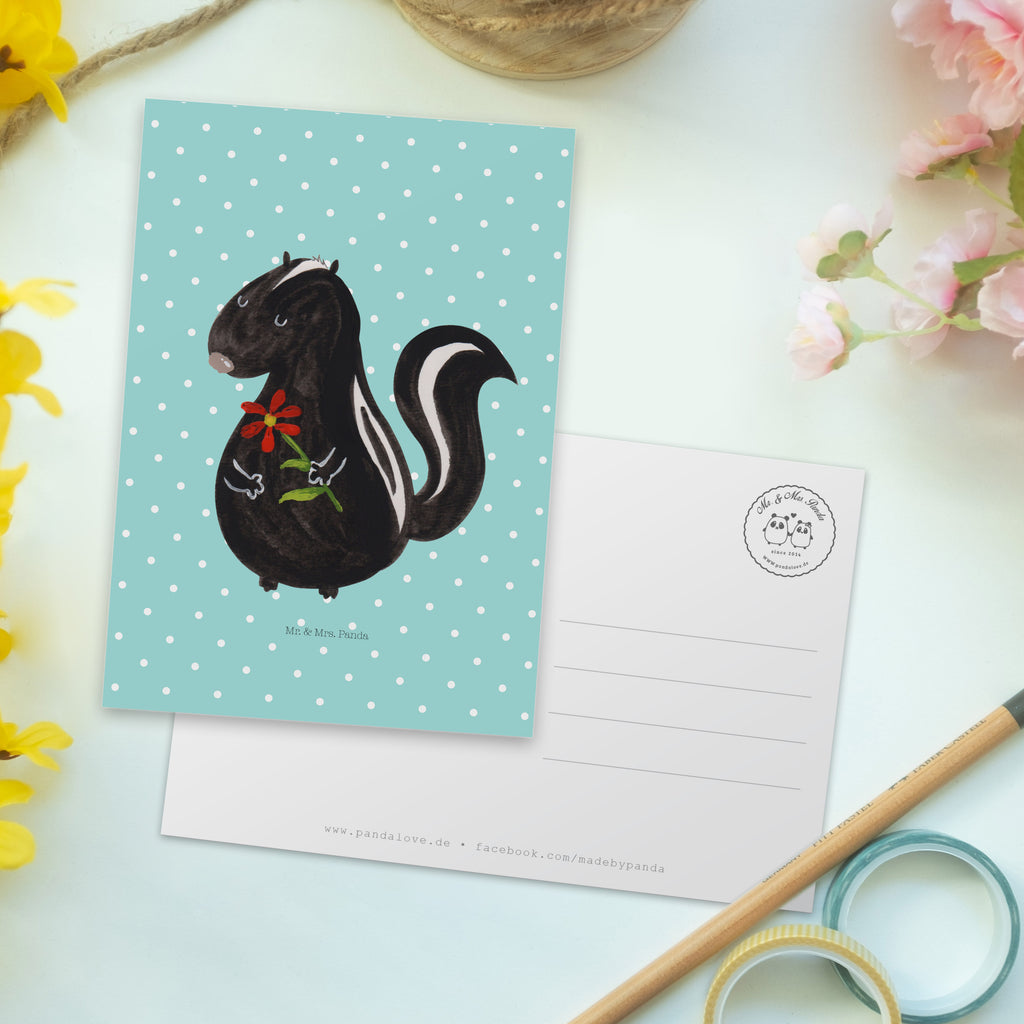 Postkarte Stinktier Blume Geschenkkarte, Grußkarte, Karte, Einladung, Ansichtskarte, Geburtstagskarte, Einladungskarte, Dankeskarte, Stinktier, Skunk, Wildtier, Raubtier, Stinker, Stinki, Tagträumer, verträumt, Dreams, Träume