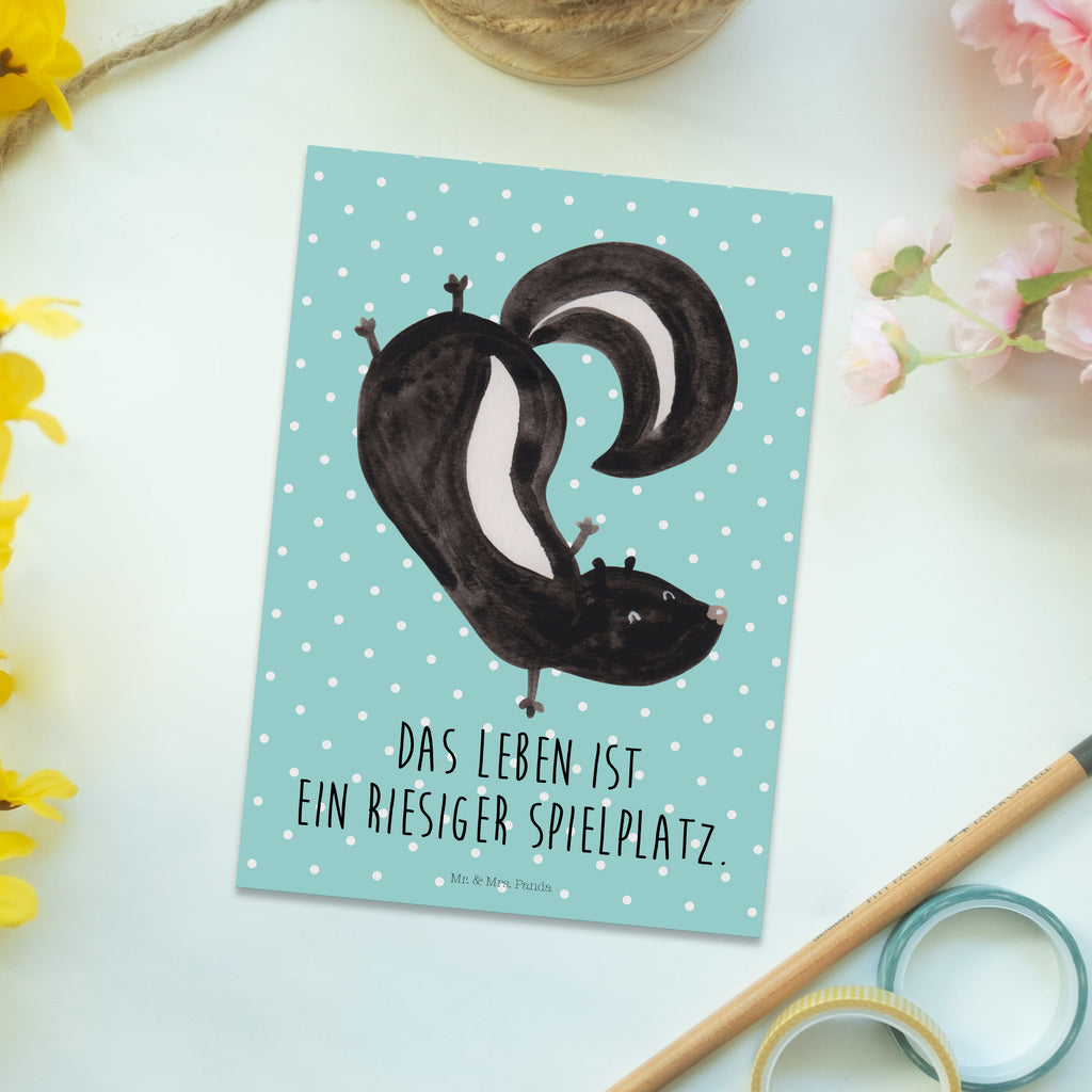 Postkarte Stinktier Handstand Geschenkkarte, Grußkarte, Karte, Einladung, Ansichtskarte, Geburtstagskarte, Einladungskarte, Dankeskarte, Stinktier, Skunk, Wildtier, Raubtier, Stinker, Stinki, Spielplatz, verpielt, Kind