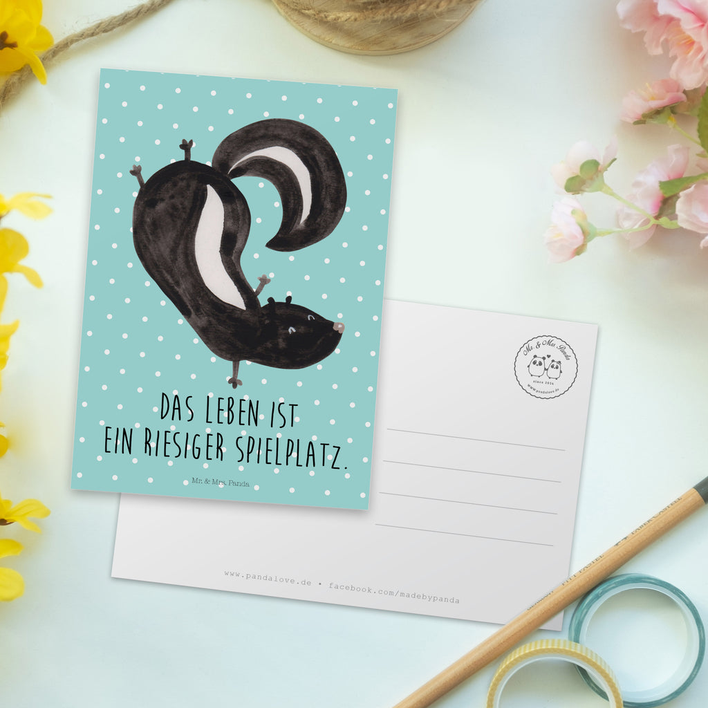 Postkarte Stinktier Handstand Geschenkkarte, Grußkarte, Karte, Einladung, Ansichtskarte, Geburtstagskarte, Einladungskarte, Dankeskarte, Stinktier, Skunk, Wildtier, Raubtier, Stinker, Stinki, Spielplatz, verpielt, Kind