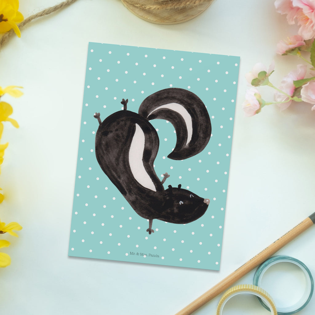 Postkarte Stinktier Handstand Geschenkkarte, Grußkarte, Karte, Einladung, Ansichtskarte, Geburtstagskarte, Einladungskarte, Dankeskarte, Stinktier, Skunk, Wildtier, Raubtier, Stinker, Stinki, Spielplatz, verpielt, Kind
