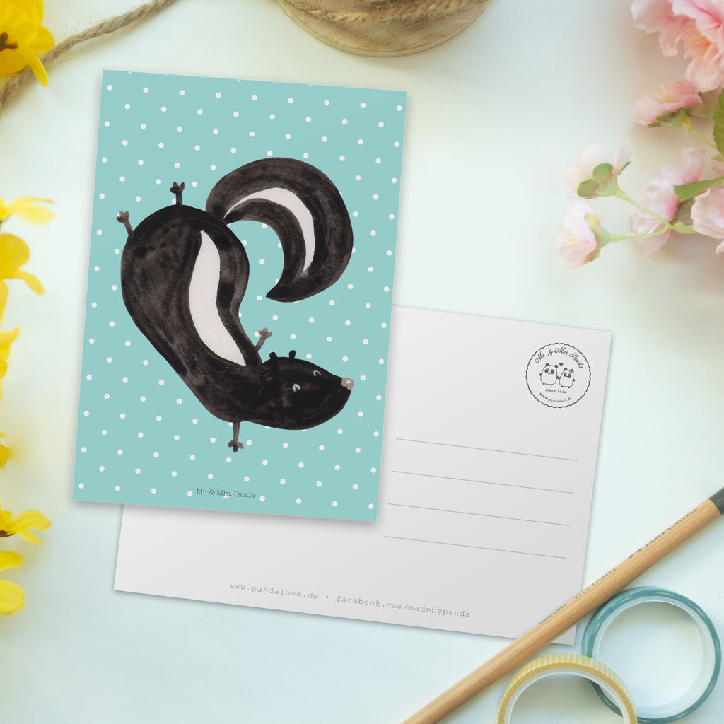 Postkarte Stinktier Handstand Geschenkkarte, Grußkarte, Karte, Einladung, Ansichtskarte, Geburtstagskarte, Einladungskarte, Dankeskarte, Stinktier, Skunk, Wildtier, Raubtier, Stinker, Stinki, Spielplatz, verpielt, Kind