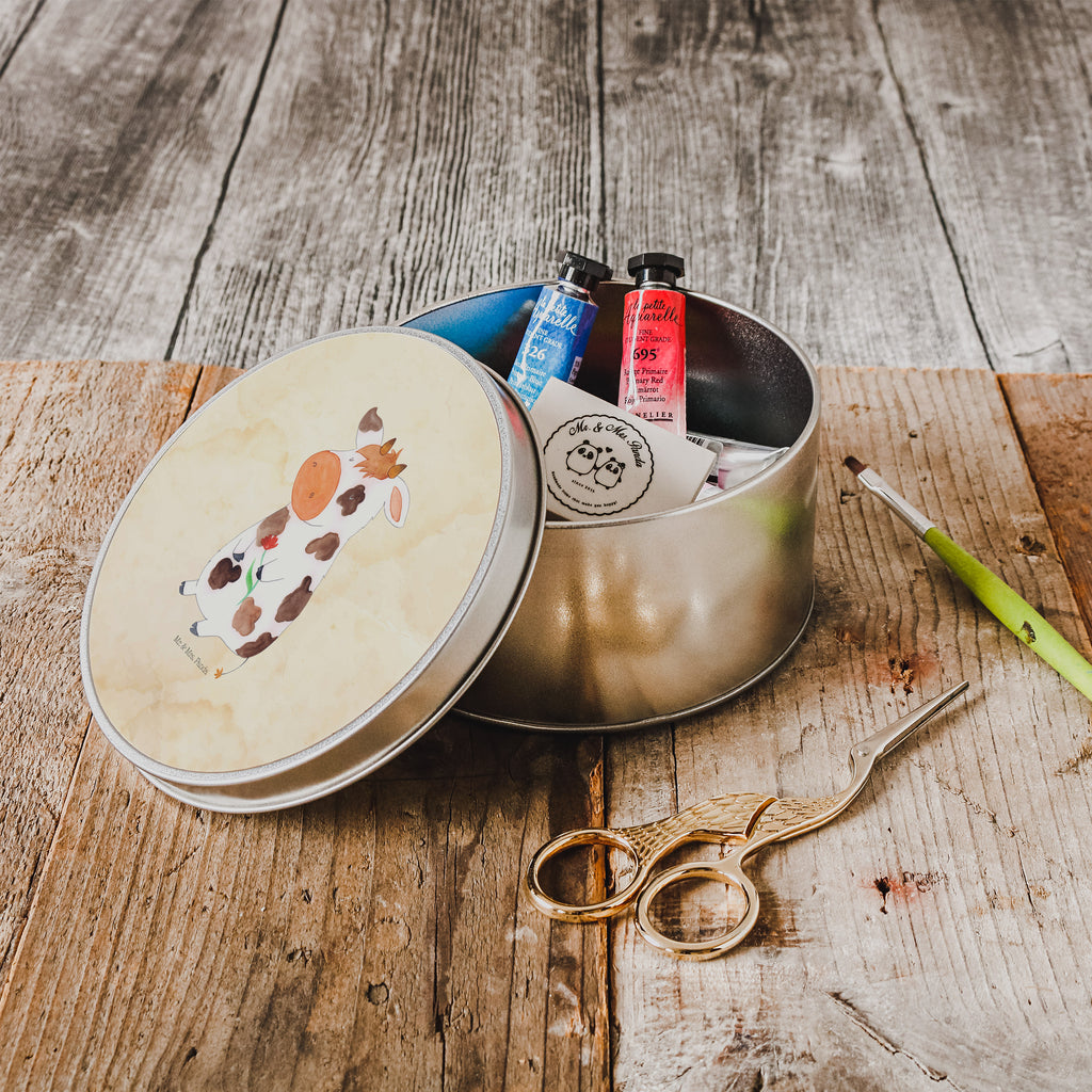 Blechdose rund Kuh Metalldose, Keksdose, Dose, Vorratsdose, Geschenkbox, Bauernhof, Hoftiere, Landwirt, Landwirtin, Kuh, Kühe, Träume, Flausen, Spruch, Magie, Motivtion, Hof, Milch, Milchkuh