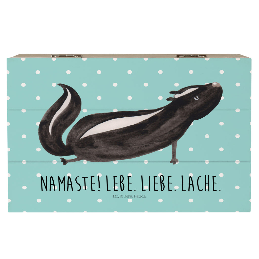 Holzkiste Stinktier Yoga Holzkiste, Kiste, Schatzkiste, Truhe, Schatulle, XXL, Erinnerungsbox, Erinnerungskiste, Dekokiste, Aufbewahrungsbox, Stinktier, Skunk, Wildtier, Raubtier, Stinker, Stinki, Yoga, Namaste, Lebe, Liebe, Lache