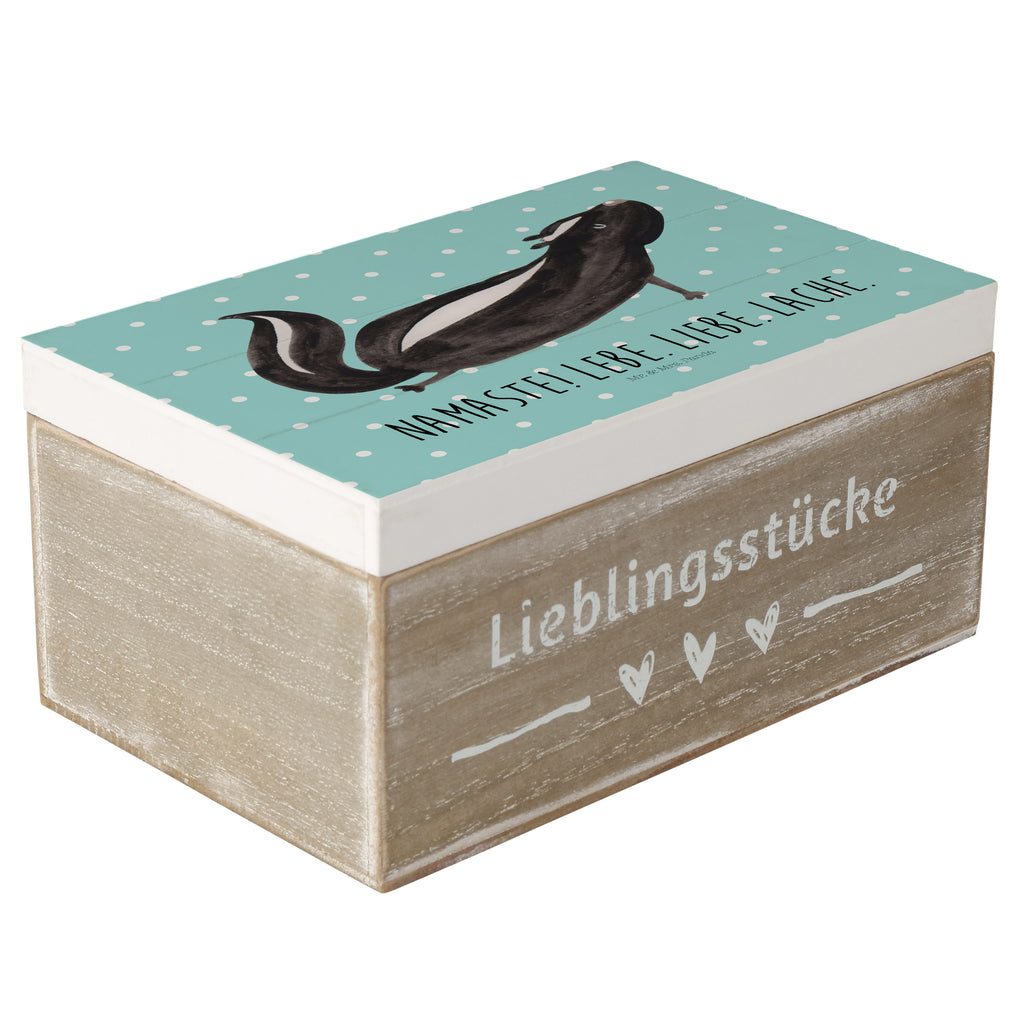 Holzkiste Stinktier Yoga Holzkiste, Kiste, Schatzkiste, Truhe, Schatulle, XXL, Erinnerungsbox, Erinnerungskiste, Dekokiste, Aufbewahrungsbox, Stinktier, Skunk, Wildtier, Raubtier, Stinker, Stinki, Yoga, Namaste, Lebe, Liebe, Lache