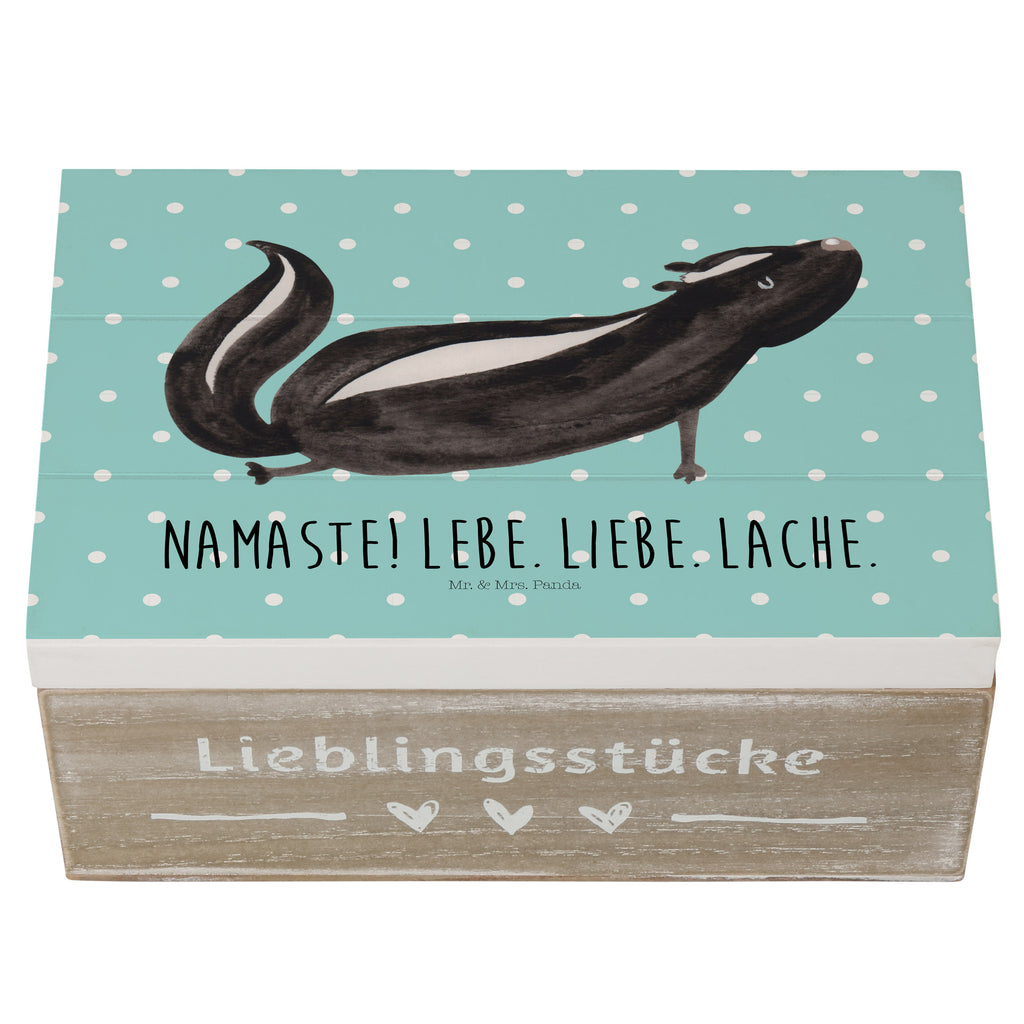 Holzkiste Stinktier Yoga Holzkiste, Kiste, Schatzkiste, Truhe, Schatulle, XXL, Erinnerungsbox, Erinnerungskiste, Dekokiste, Aufbewahrungsbox, Stinktier, Skunk, Wildtier, Raubtier, Stinker, Stinki, Yoga, Namaste, Lebe, Liebe, Lache