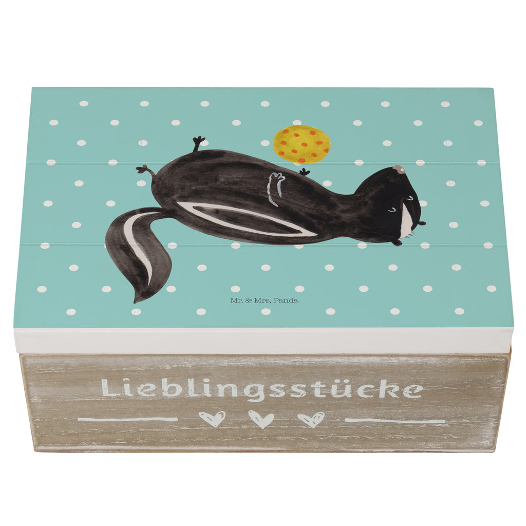 Holzkiste Stinktier Ball Holzkiste, Kiste, Schatzkiste, Truhe, Schatulle, XXL, Erinnerungsbox, Erinnerungskiste, Dekokiste, Aufbewahrungsbox, Stinktier, Skunk, Wildtier, Raubtier, Stinker, Stinki, verspielt, Weisheit