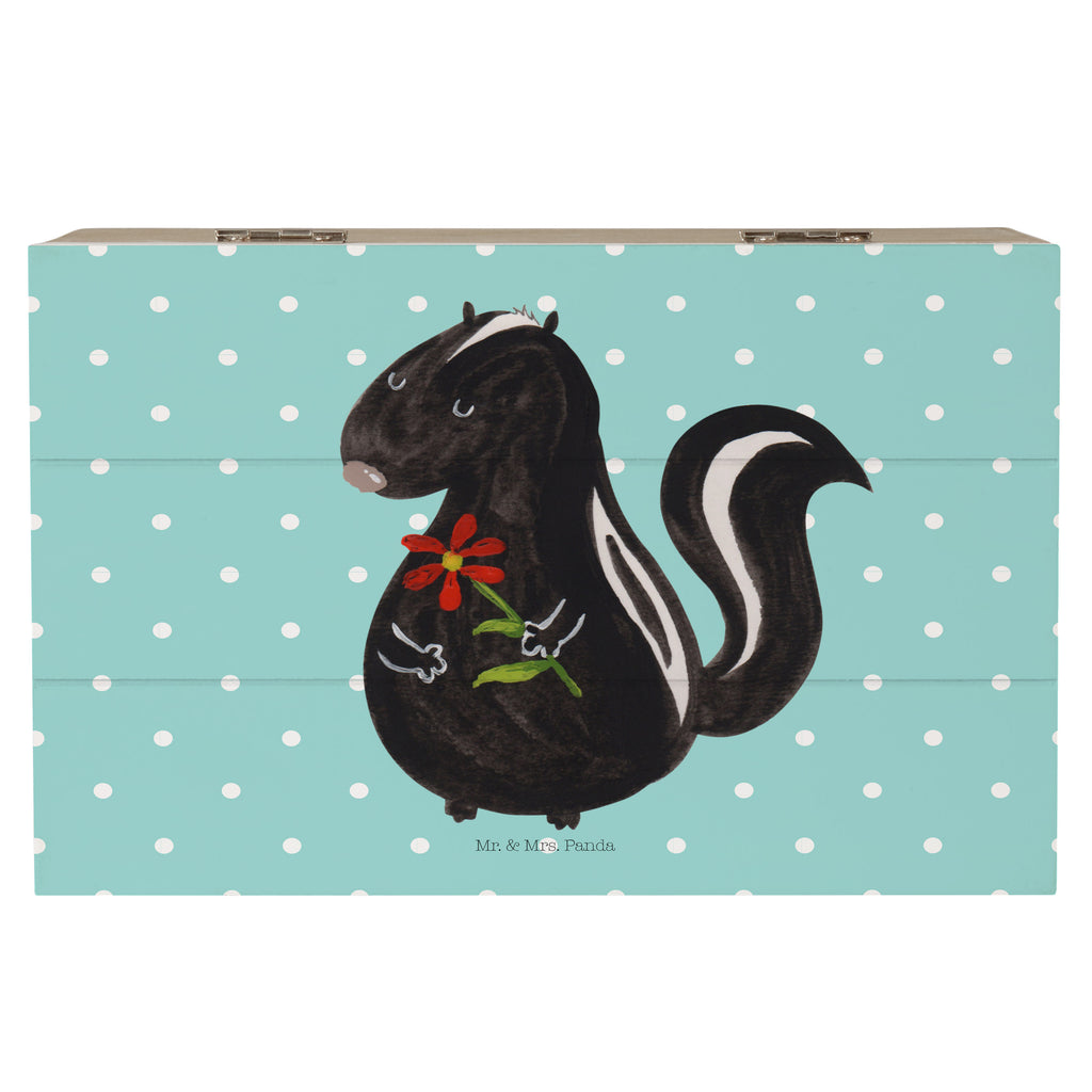 Holzkiste Stinktier Blume Holzkiste, Kiste, Schatzkiste, Truhe, Schatulle, XXL, Erinnerungsbox, Erinnerungskiste, Dekokiste, Aufbewahrungsbox, Stinktier, Skunk, Wildtier, Raubtier, Stinker, Stinki, Tagträumer, verträumt, Dreams, Träume