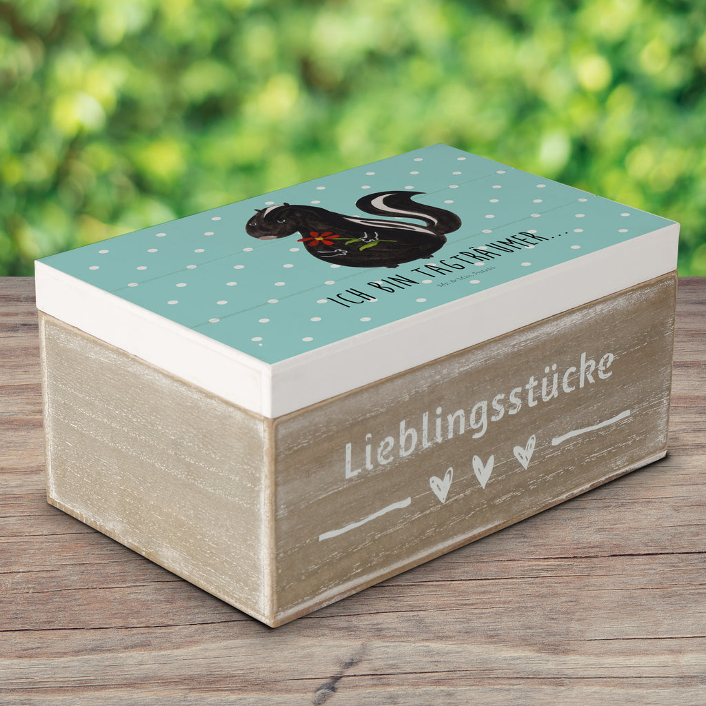 Holzkiste Stinktier Blume Holzkiste, Kiste, Schatzkiste, Truhe, Schatulle, XXL, Erinnerungsbox, Erinnerungskiste, Dekokiste, Aufbewahrungsbox, Stinktier, Skunk, Wildtier, Raubtier, Stinker, Stinki, Tagträumer, verträumt, Dreams, Träume