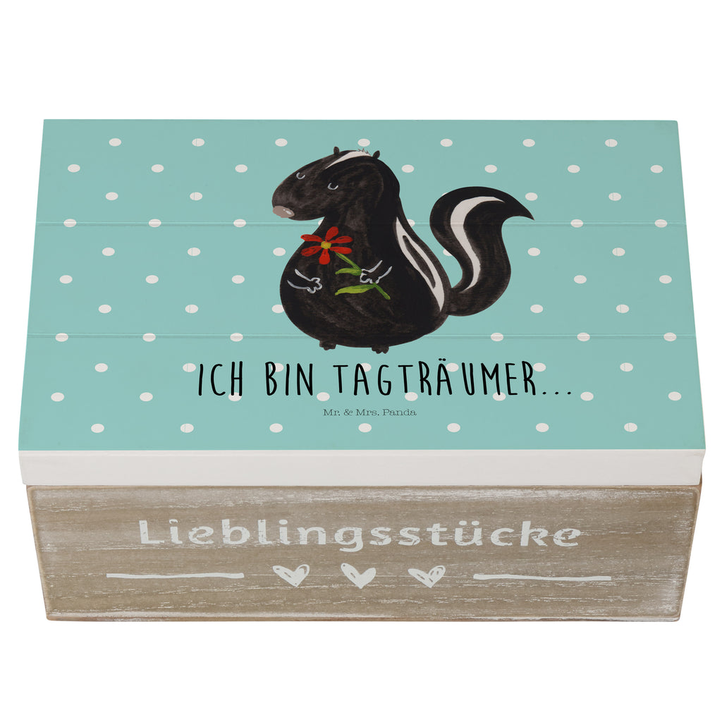 Holzkiste Stinktier Blume Holzkiste, Kiste, Schatzkiste, Truhe, Schatulle, XXL, Erinnerungsbox, Erinnerungskiste, Dekokiste, Aufbewahrungsbox, Stinktier, Skunk, Wildtier, Raubtier, Stinker, Stinki, Tagträumer, verträumt, Dreams, Träume
