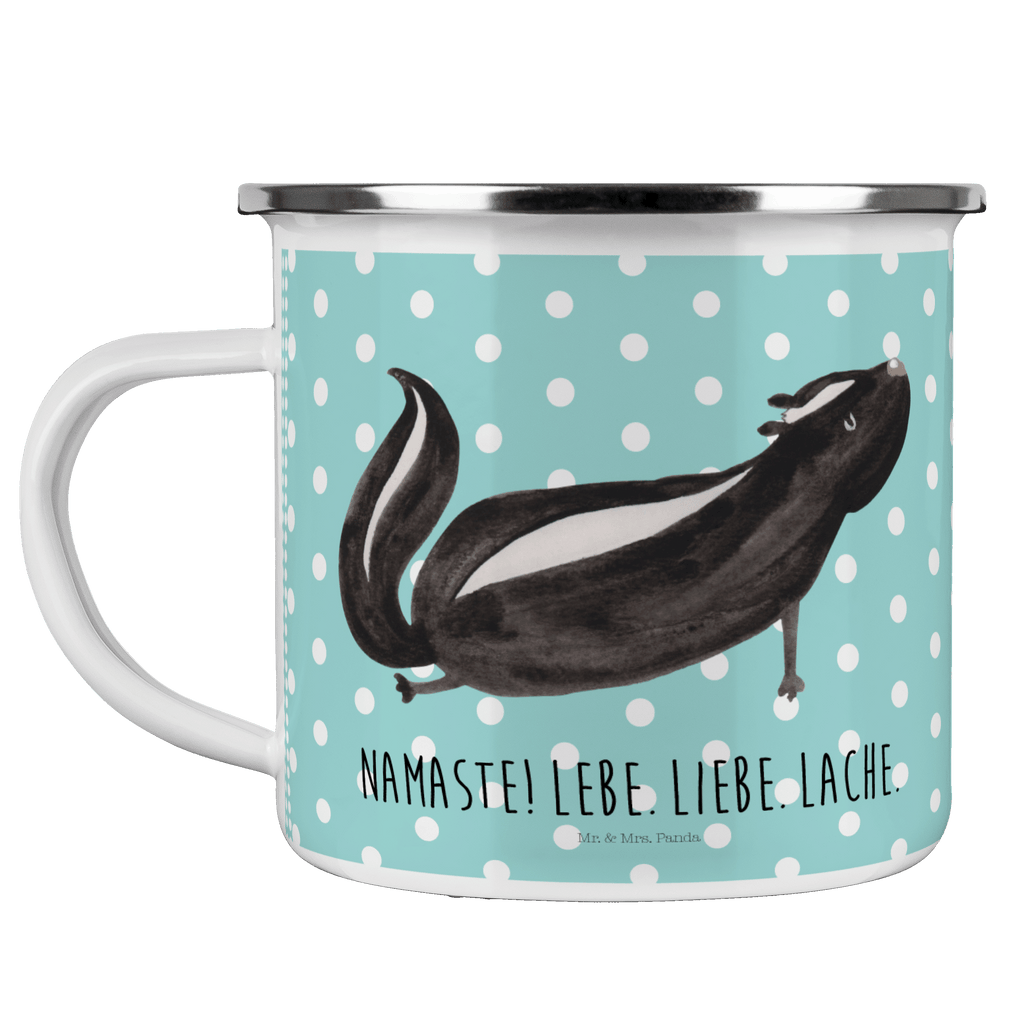 Camping Emaille Tasse Stinktier Yoga Campingtasse, Trinkbecher, Metalltasse, Outdoor Tasse, Emaille Trinkbecher, Blechtasse Outdoor, Emaille Campingbecher, Edelstahl Trinkbecher, Metalltasse für Camping, Kaffee Blechtasse, Camping Tasse Metall, Stinktier, Skunk, Wildtier, Raubtier, Stinker, Stinki, Yoga, Namaste, Lebe, Liebe, Lache