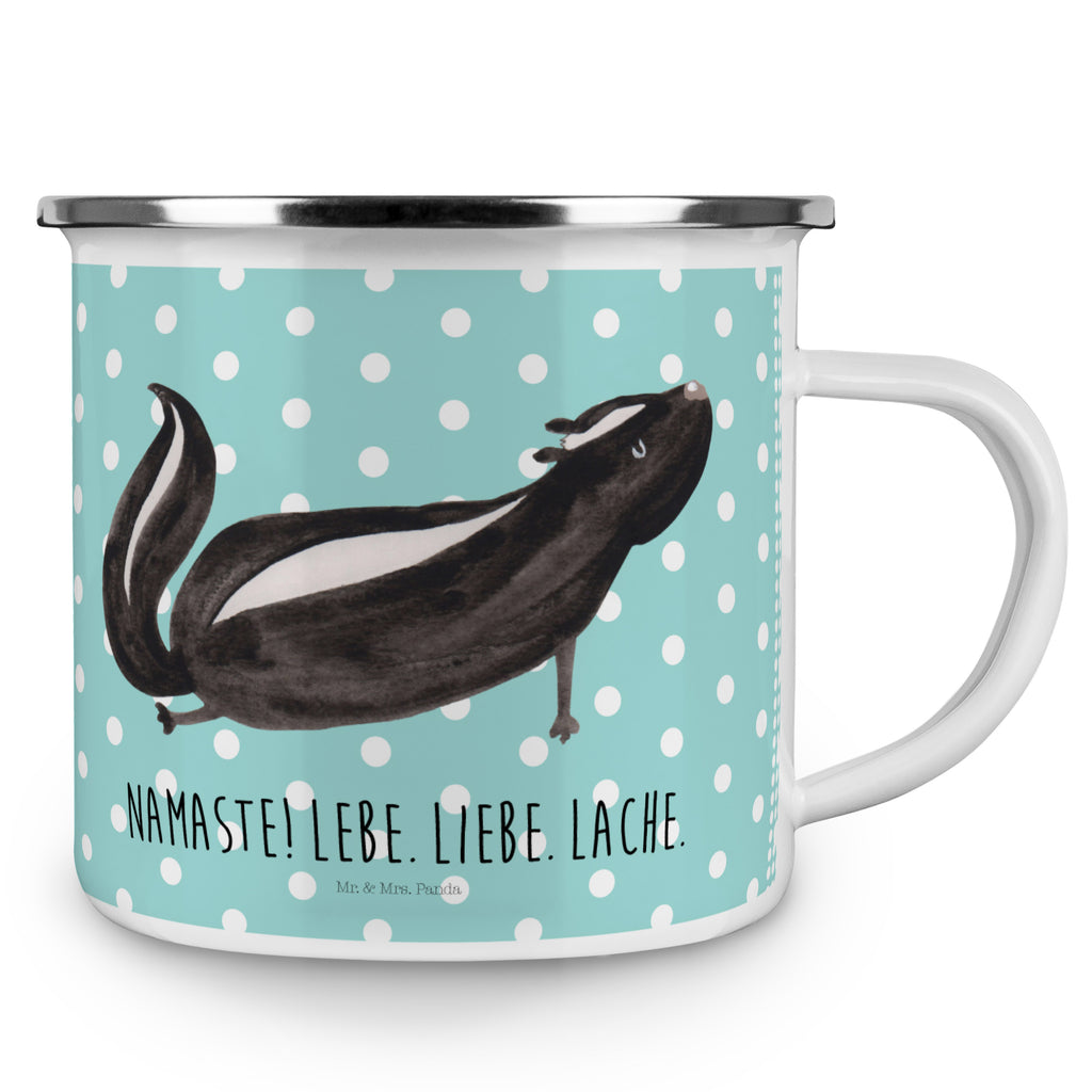 Camping Emaille Tasse Stinktier Yoga Campingtasse, Trinkbecher, Metalltasse, Outdoor Tasse, Emaille Trinkbecher, Blechtasse Outdoor, Emaille Campingbecher, Edelstahl Trinkbecher, Metalltasse für Camping, Kaffee Blechtasse, Camping Tasse Metall, Stinktier, Skunk, Wildtier, Raubtier, Stinker, Stinki, Yoga, Namaste, Lebe, Liebe, Lache