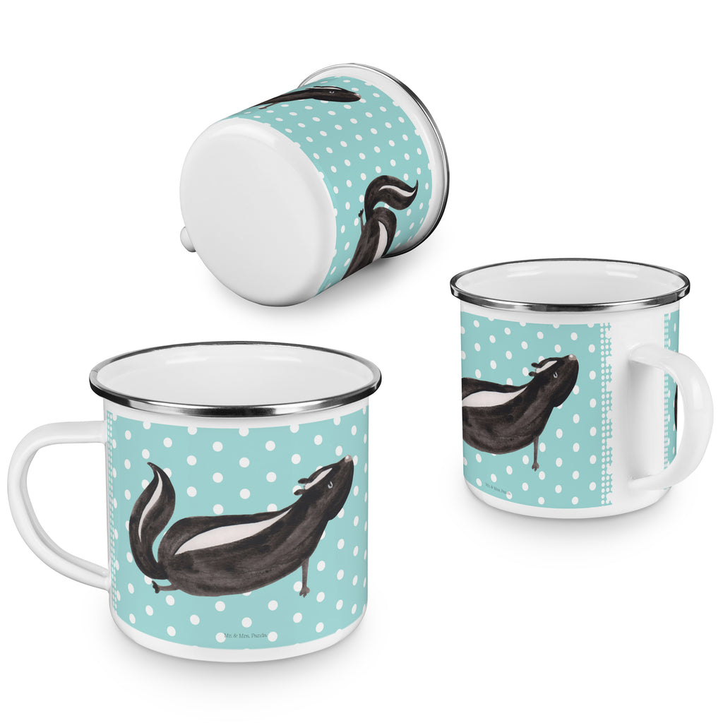 Camping Emaille Tasse Stinktier Yoga Campingtasse, Trinkbecher, Metalltasse, Outdoor Tasse, Emaille Trinkbecher, Blechtasse Outdoor, Emaille Campingbecher, Edelstahl Trinkbecher, Metalltasse für Camping, Kaffee Blechtasse, Camping Tasse Metall, Stinktier, Skunk, Wildtier, Raubtier, Stinker, Stinki, Yoga, Namaste, Lebe, Liebe, Lache