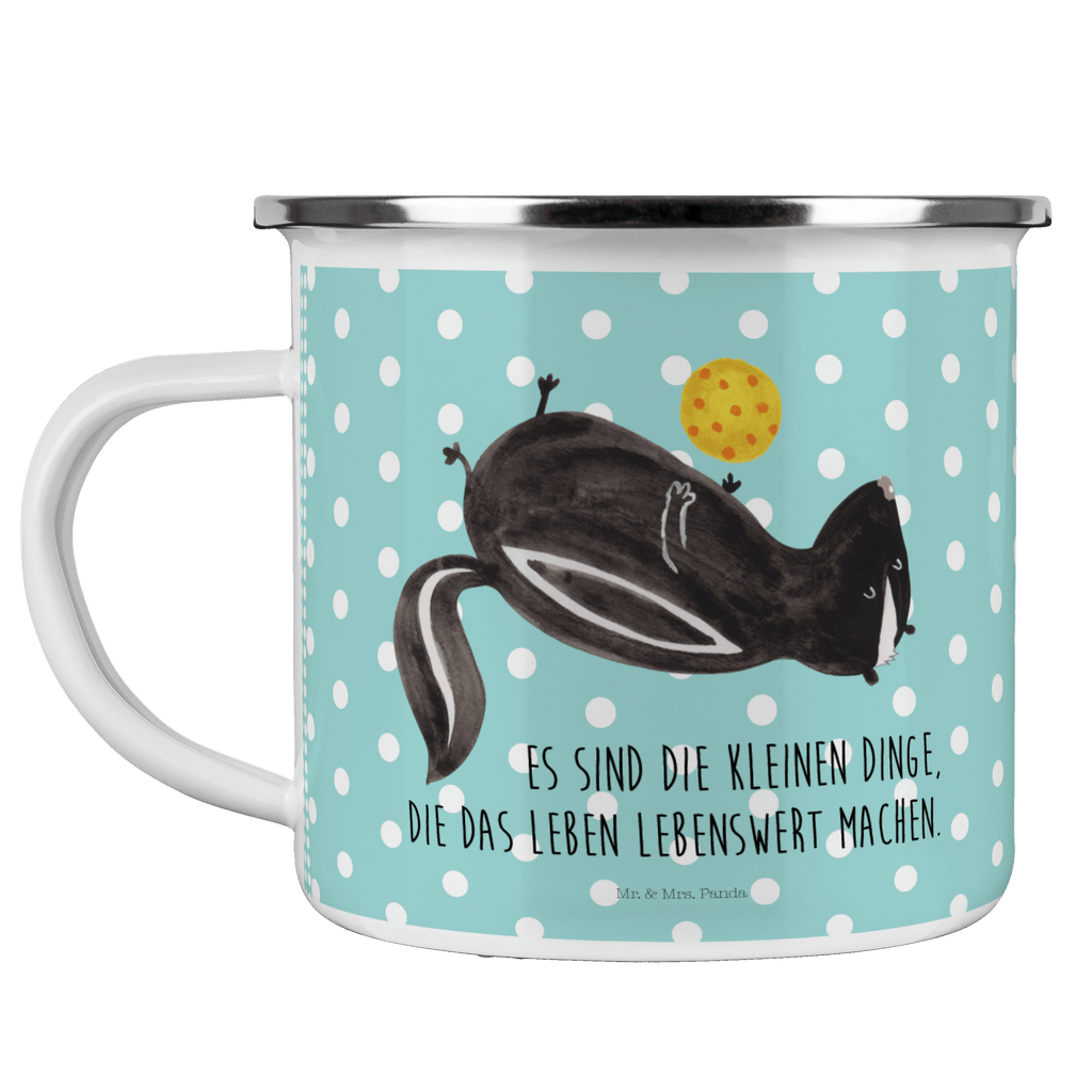 Camping Emaille Tasse Stinktier Ball Campingtasse, Trinkbecher, Metalltasse, Outdoor Tasse, Emaille Trinkbecher, Blechtasse Outdoor, Emaille Campingbecher, Edelstahl Trinkbecher, Metalltasse für Camping, Kaffee Blechtasse, Camping Tasse Metall, Stinktier, Skunk, Wildtier, Raubtier, Stinker, Stinki, verspielt, Weisheit