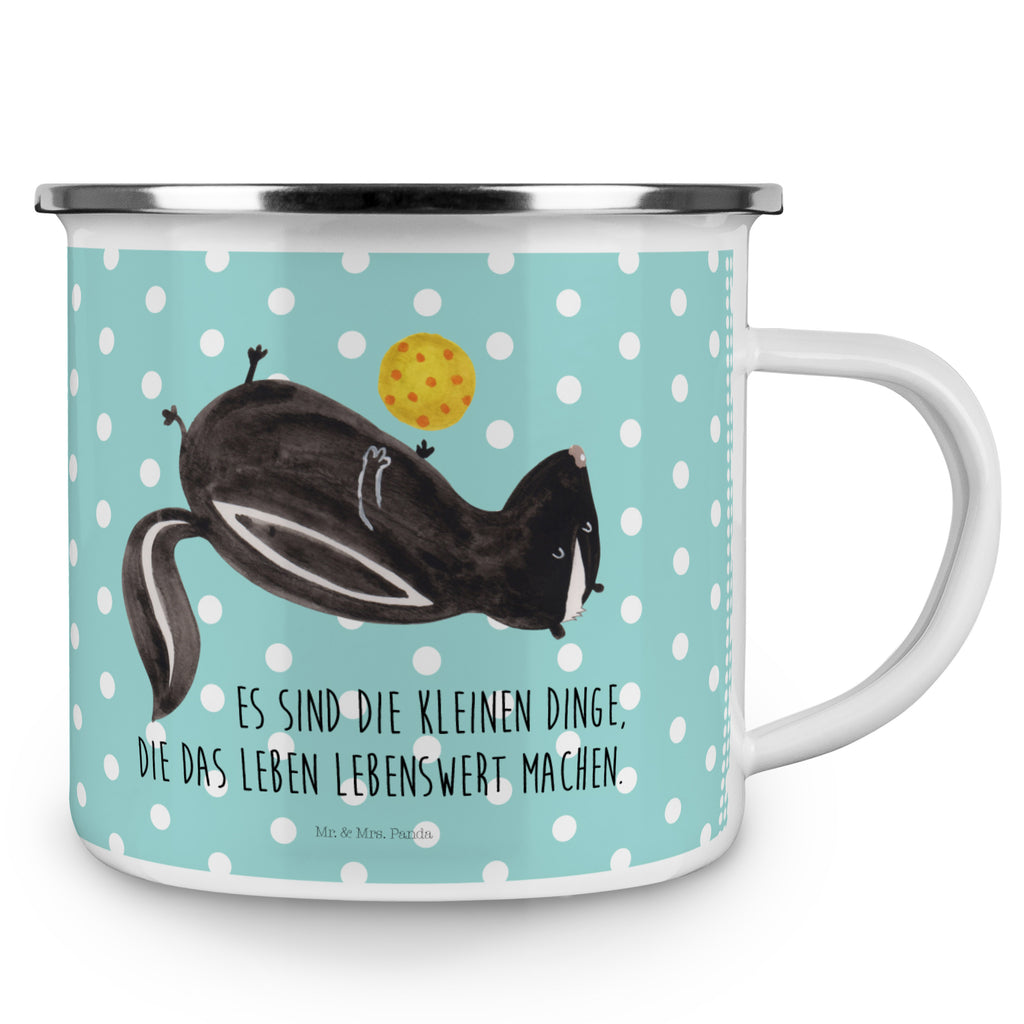 Camping Emaille Tasse Stinktier Ball Campingtasse, Trinkbecher, Metalltasse, Outdoor Tasse, Emaille Trinkbecher, Blechtasse Outdoor, Emaille Campingbecher, Edelstahl Trinkbecher, Metalltasse für Camping, Kaffee Blechtasse, Camping Tasse Metall, Stinktier, Skunk, Wildtier, Raubtier, Stinker, Stinki, verspielt, Weisheit