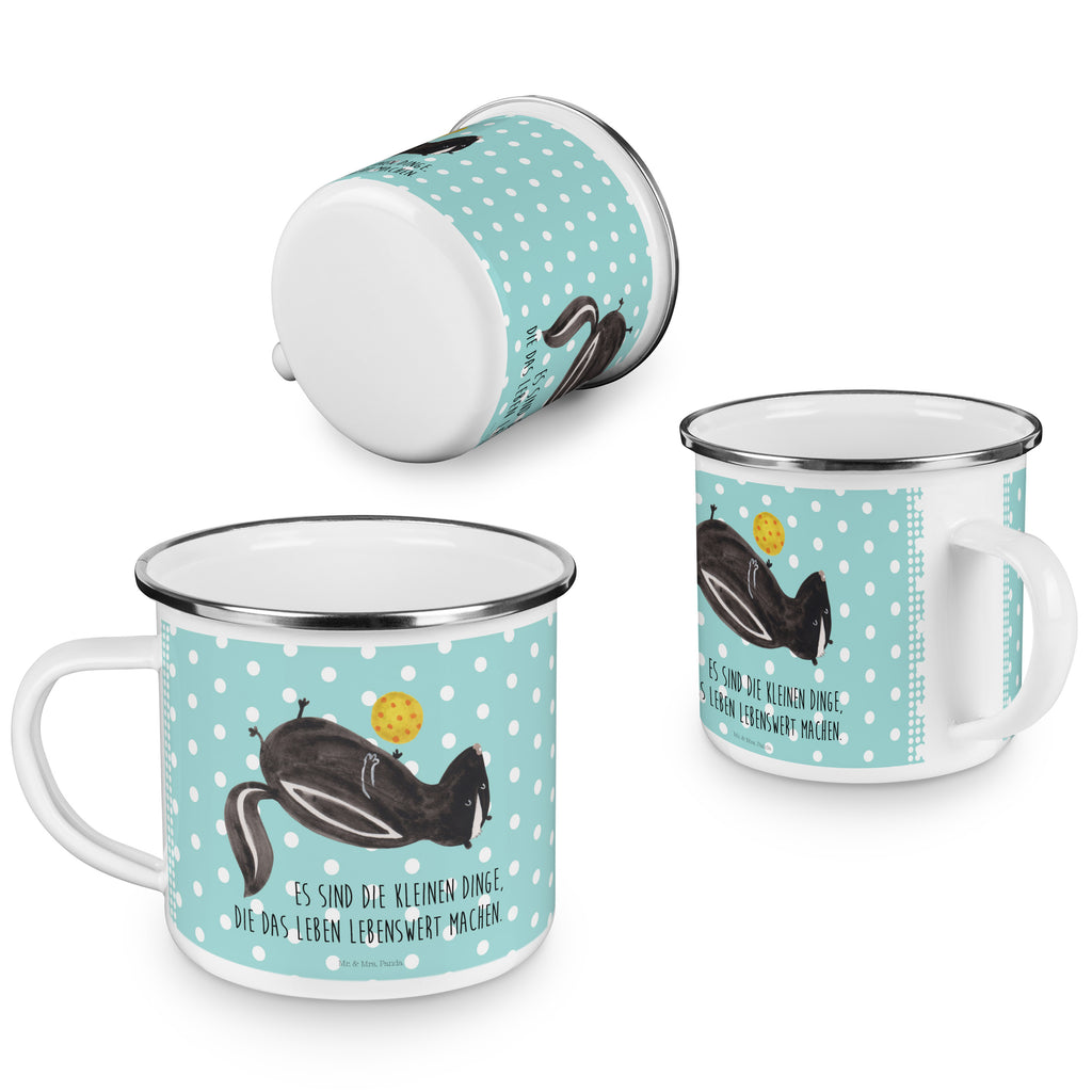 Camping Emaille Tasse Stinktier Ball Campingtasse, Trinkbecher, Metalltasse, Outdoor Tasse, Emaille Trinkbecher, Blechtasse Outdoor, Emaille Campingbecher, Edelstahl Trinkbecher, Metalltasse für Camping, Kaffee Blechtasse, Camping Tasse Metall, Stinktier, Skunk, Wildtier, Raubtier, Stinker, Stinki, verspielt, Weisheit