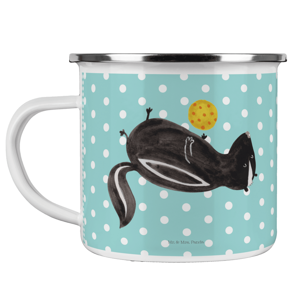 Camping Emaille Tasse Stinktier Ball Campingtasse, Trinkbecher, Metalltasse, Outdoor Tasse, Emaille Trinkbecher, Blechtasse Outdoor, Emaille Campingbecher, Edelstahl Trinkbecher, Metalltasse für Camping, Kaffee Blechtasse, Camping Tasse Metall, Stinktier, Skunk, Wildtier, Raubtier, Stinker, Stinki, verspielt, Weisheit