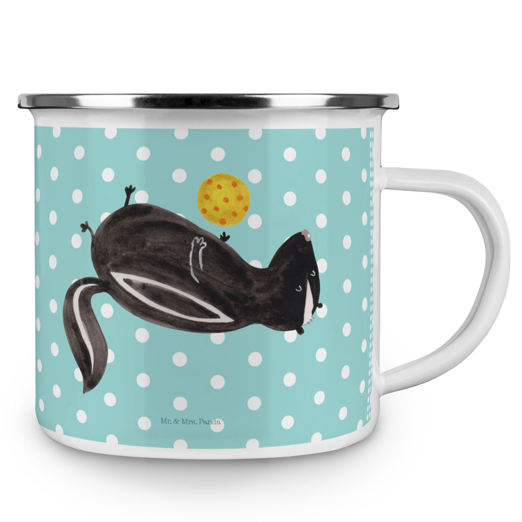 Camping Emaille Tasse Stinktier Ball Campingtasse, Trinkbecher, Metalltasse, Outdoor Tasse, Emaille Trinkbecher, Blechtasse Outdoor, Emaille Campingbecher, Edelstahl Trinkbecher, Metalltasse für Camping, Kaffee Blechtasse, Camping Tasse Metall, Stinktier, Skunk, Wildtier, Raubtier, Stinker, Stinki, verspielt, Weisheit