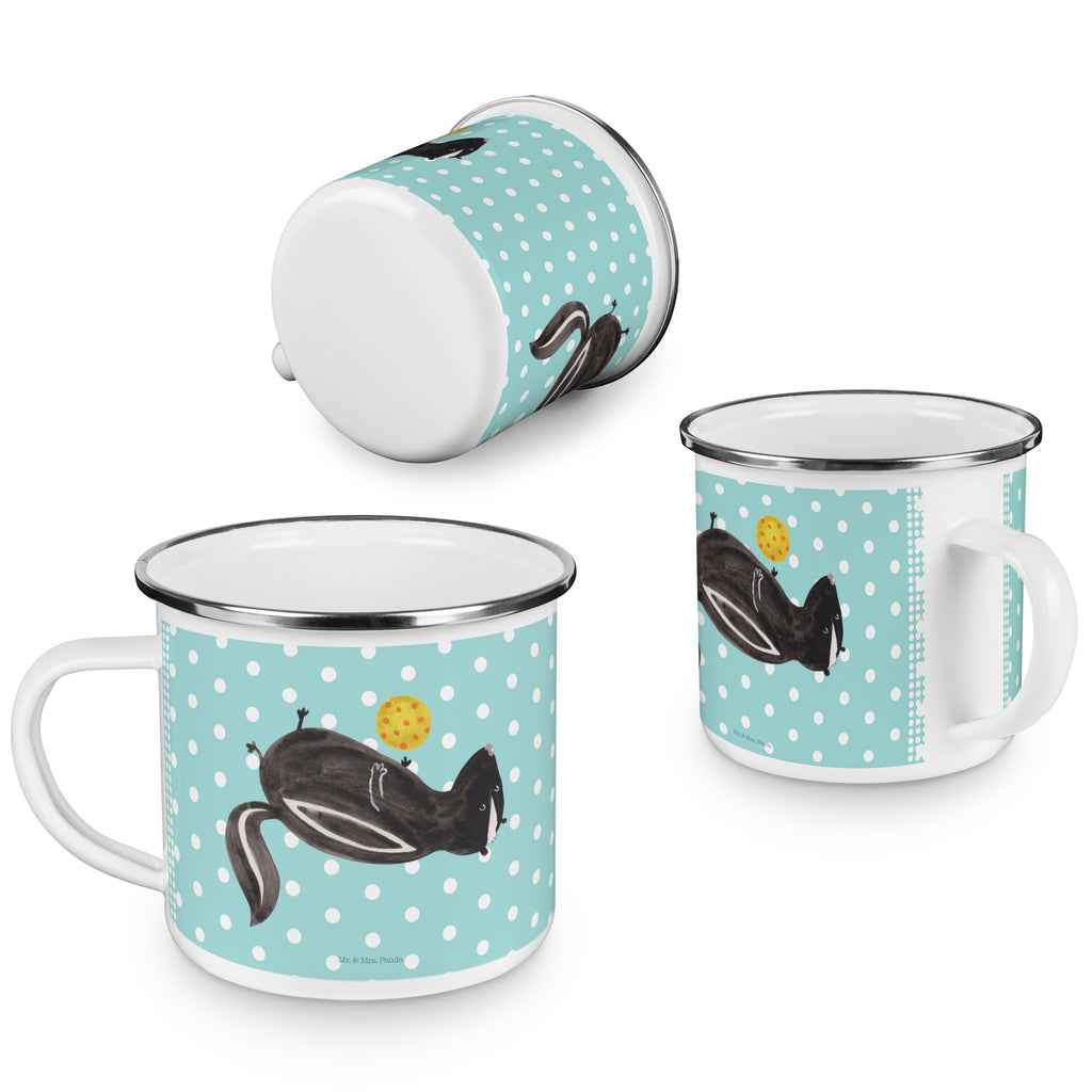 Camping Emaille Tasse Stinktier Ball Campingtasse, Trinkbecher, Metalltasse, Outdoor Tasse, Emaille Trinkbecher, Blechtasse Outdoor, Emaille Campingbecher, Edelstahl Trinkbecher, Metalltasse für Camping, Kaffee Blechtasse, Camping Tasse Metall, Stinktier, Skunk, Wildtier, Raubtier, Stinker, Stinki, verspielt, Weisheit