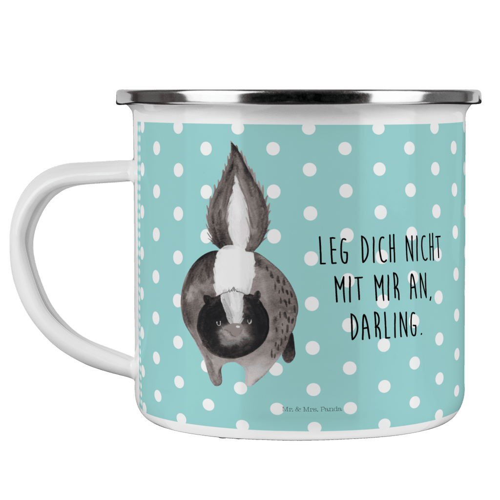 Camping Emaille Tasse Stinktier Angriff Campingtasse, Trinkbecher, Metalltasse, Outdoor Tasse, Emaille Trinkbecher, Blechtasse Outdoor, Emaille Campingbecher, Edelstahl Trinkbecher, Metalltasse für Camping, Kaffee Blechtasse, Camping Tasse Metall, Stinktier, Skunk, Wildtier, Raubtier, Stinker, Stinki, wütend, Drohung