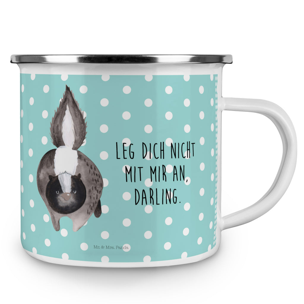 Camping Emaille Tasse Stinktier Angriff Campingtasse, Trinkbecher, Metalltasse, Outdoor Tasse, Emaille Trinkbecher, Blechtasse Outdoor, Emaille Campingbecher, Edelstahl Trinkbecher, Metalltasse für Camping, Kaffee Blechtasse, Camping Tasse Metall, Stinktier, Skunk, Wildtier, Raubtier, Stinker, Stinki, wütend, Drohung