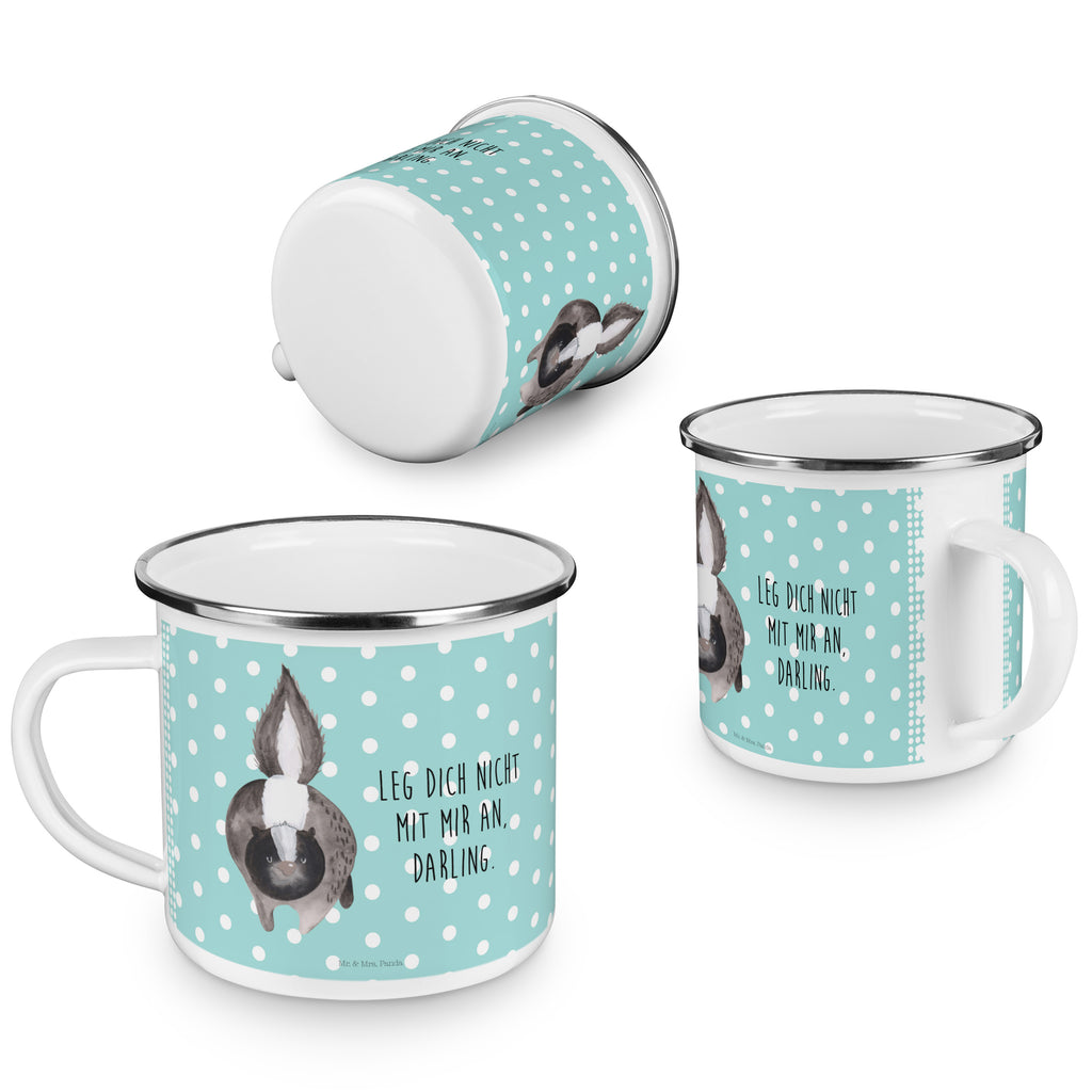 Camping Emaille Tasse Stinktier Angriff Campingtasse, Trinkbecher, Metalltasse, Outdoor Tasse, Emaille Trinkbecher, Blechtasse Outdoor, Emaille Campingbecher, Edelstahl Trinkbecher, Metalltasse für Camping, Kaffee Blechtasse, Camping Tasse Metall, Stinktier, Skunk, Wildtier, Raubtier, Stinker, Stinki, wütend, Drohung